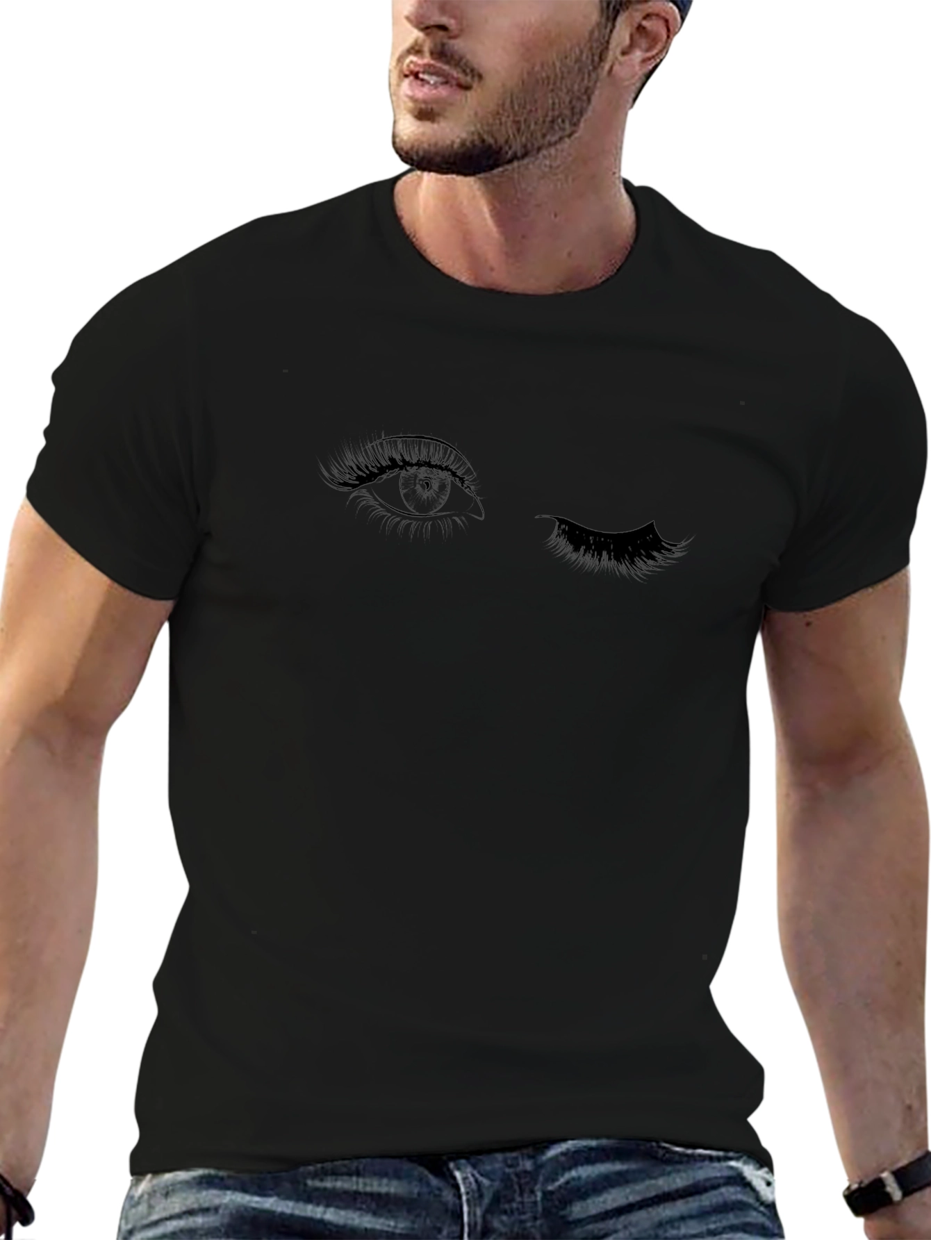 Winking Eye Graphic Tee - Black Cotton T-Shirt