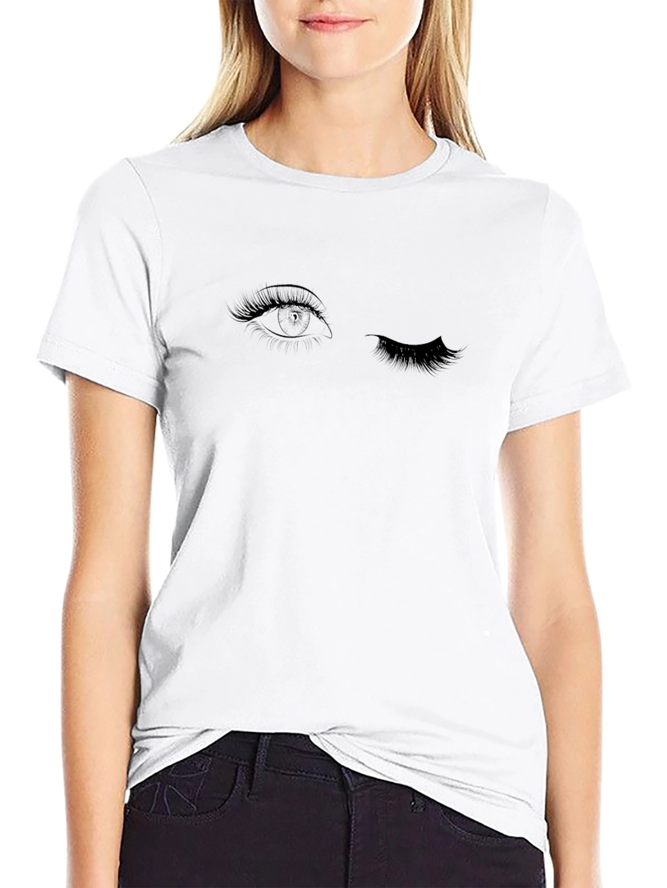 Winking Eye Graphic Tee - Black Cotton T-Shirt