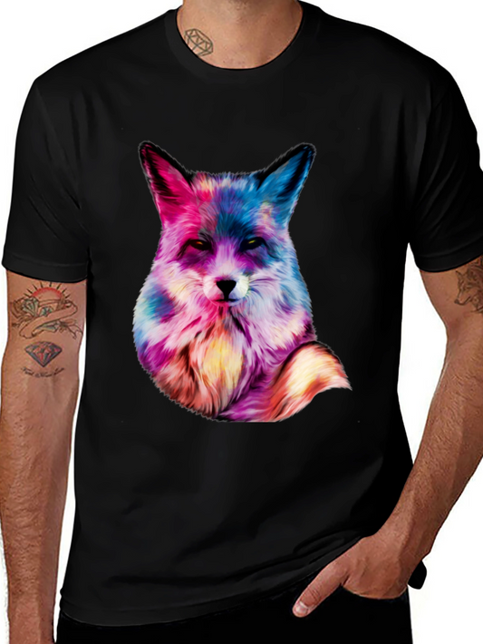 Colorful Fox Graphic Tee - Mens Black T-Shirt