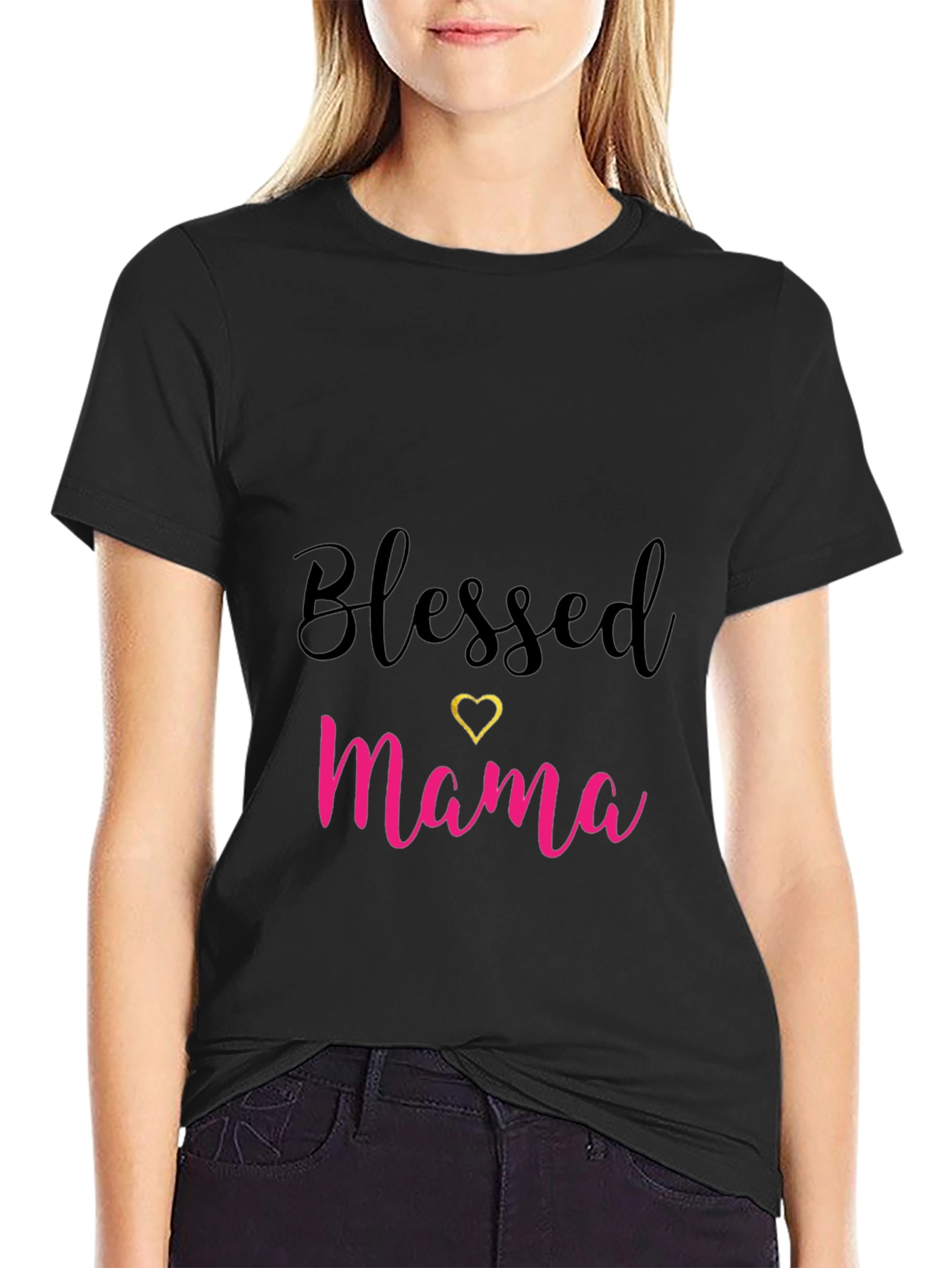 Blessed Mama Black T-Shirt with Heart