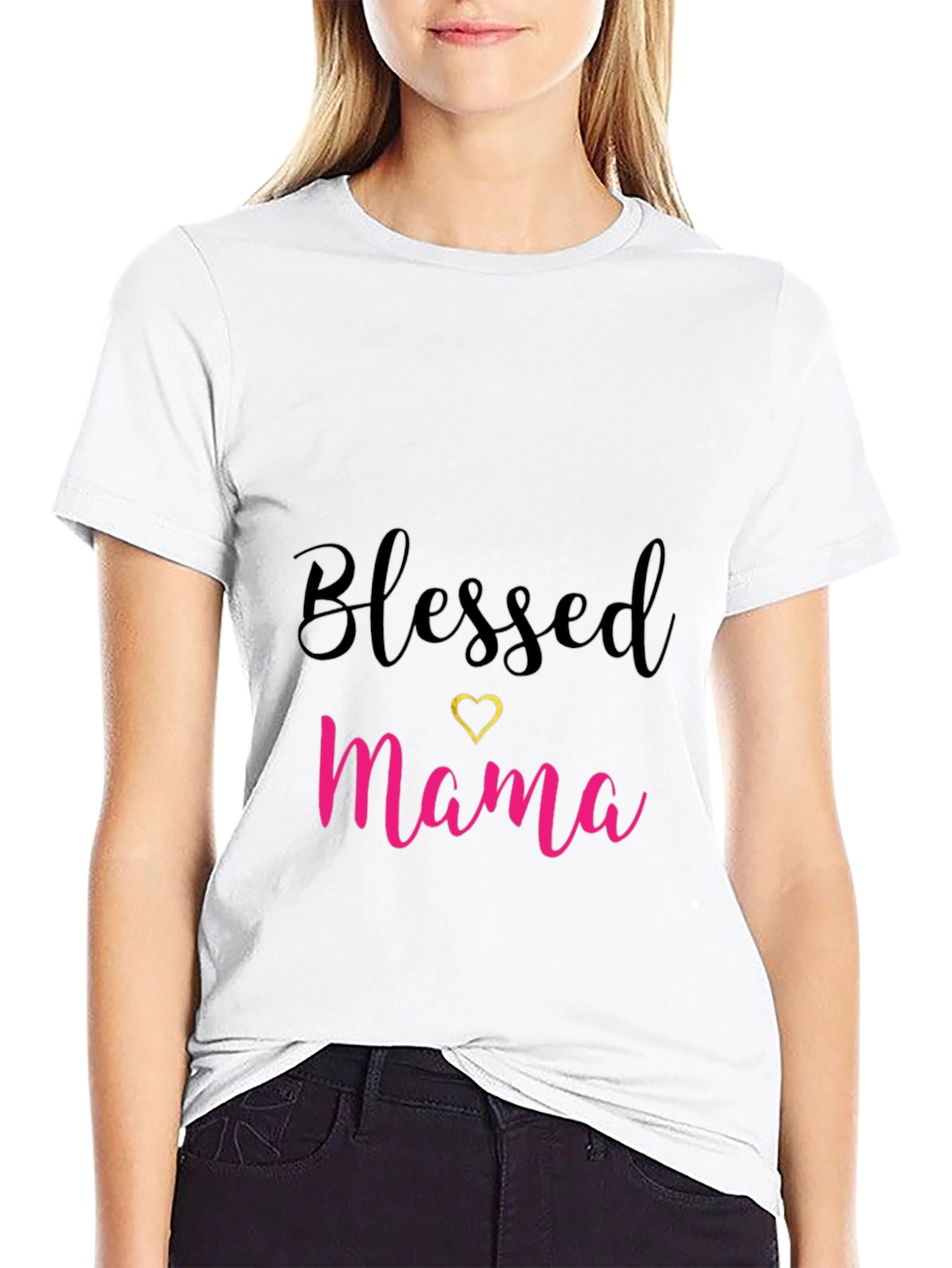 Blessed Mama Black T-Shirt with Heart