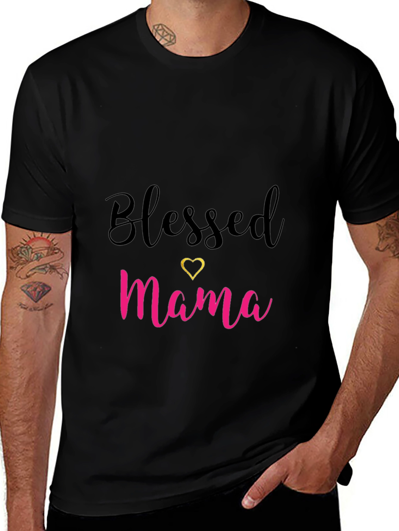 Blessed Mama Black T-Shirt with Heart