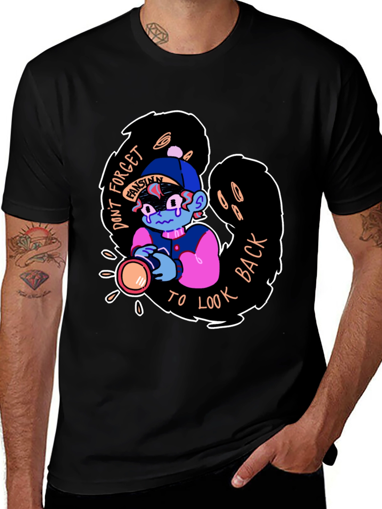 Dont Forget to Look Back Black Graphic Tee
