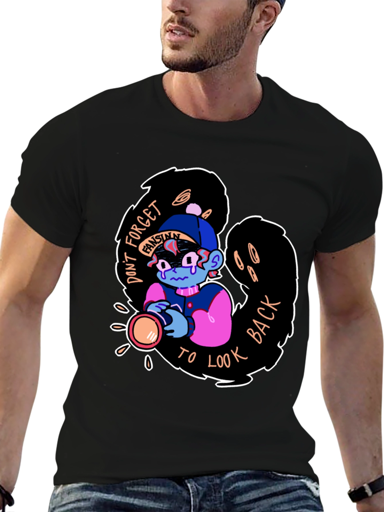 Dont Forget to Look Back Black Graphic Tee