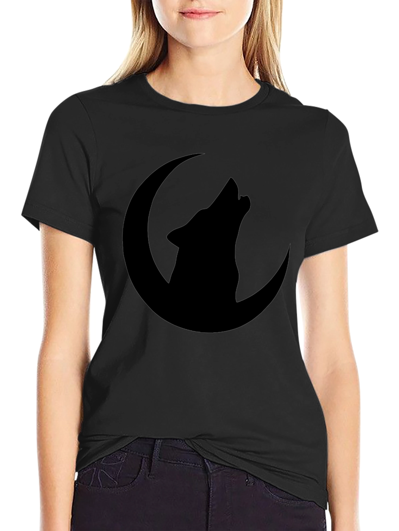 Wolf Moon Graphic Tee - Black Cotton T-Shirt