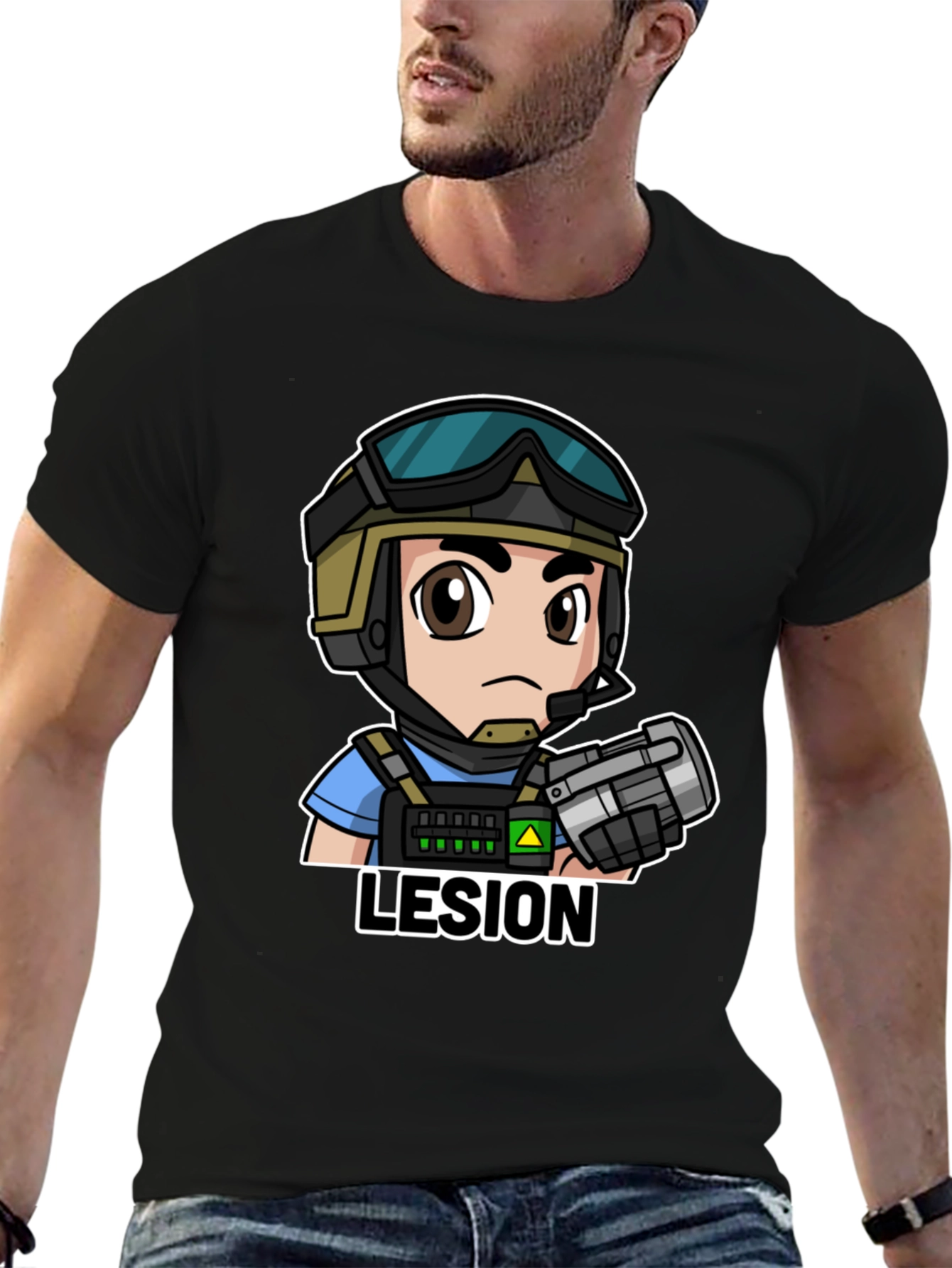 Lesion Cartoon Graphic Tee - Black Cotton T-Shirt