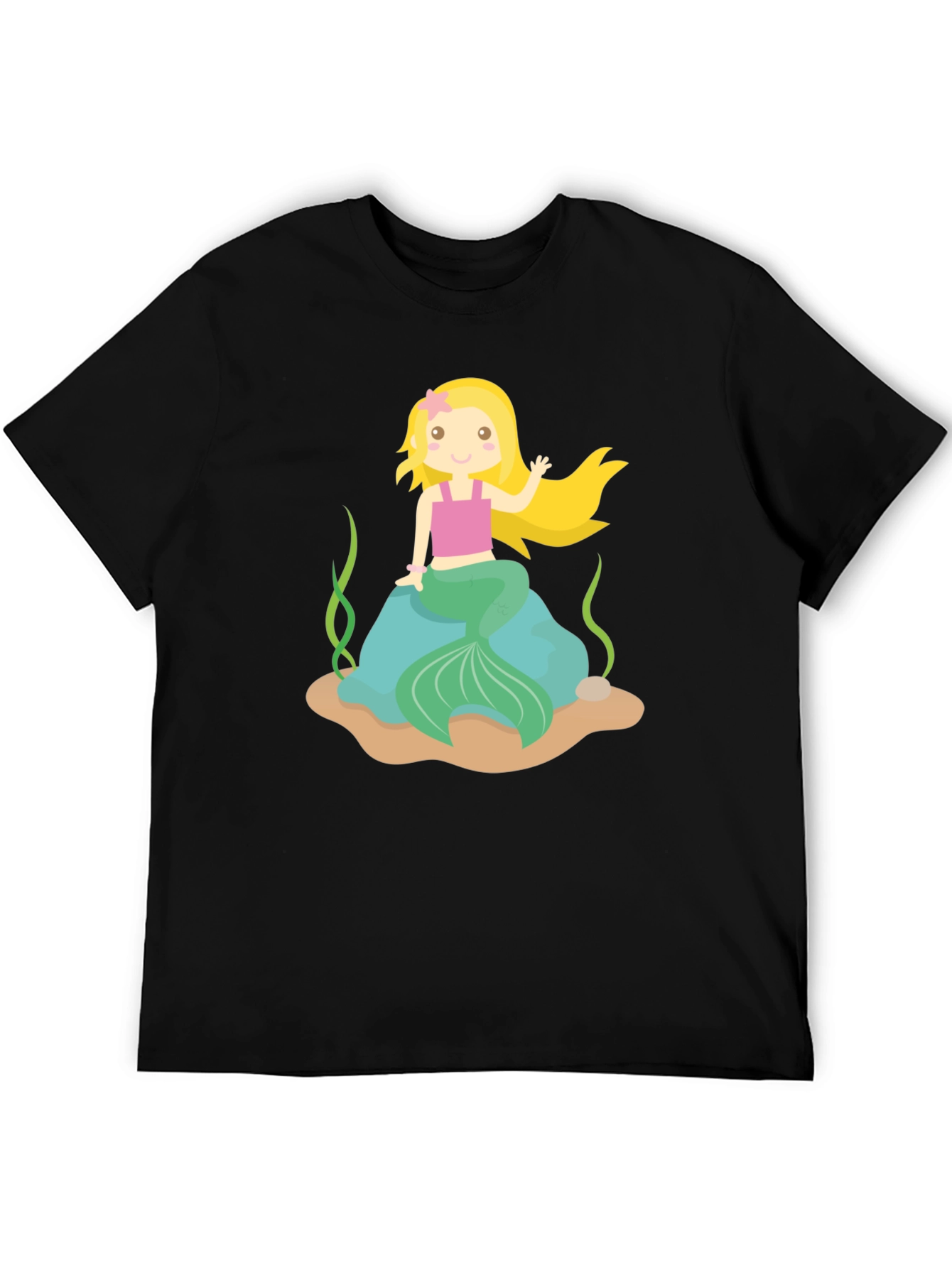 Mermaid Graphic Tee - Black Cotton Shirt