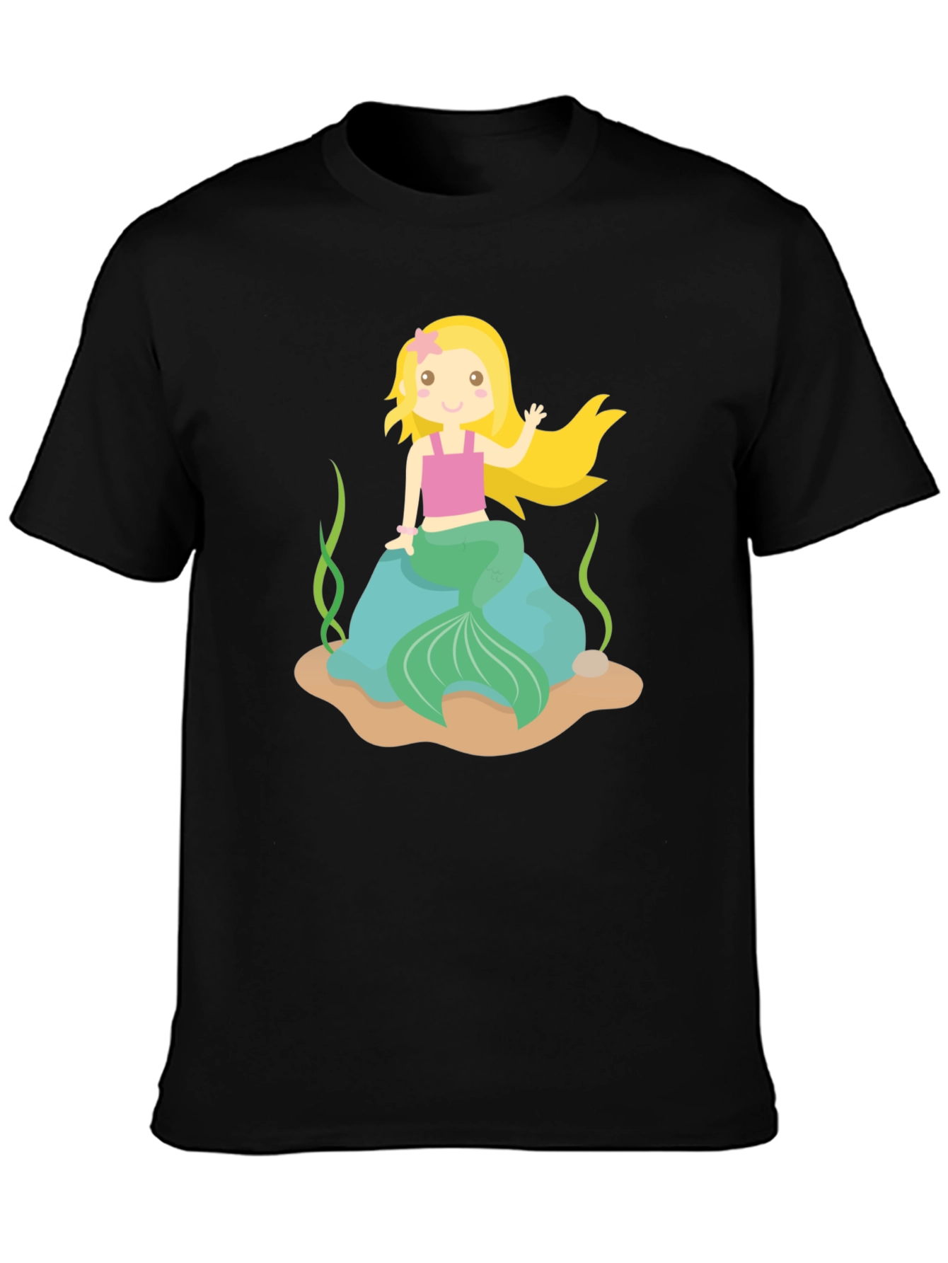 Mermaid Graphic Tee - Black Cotton Shirt