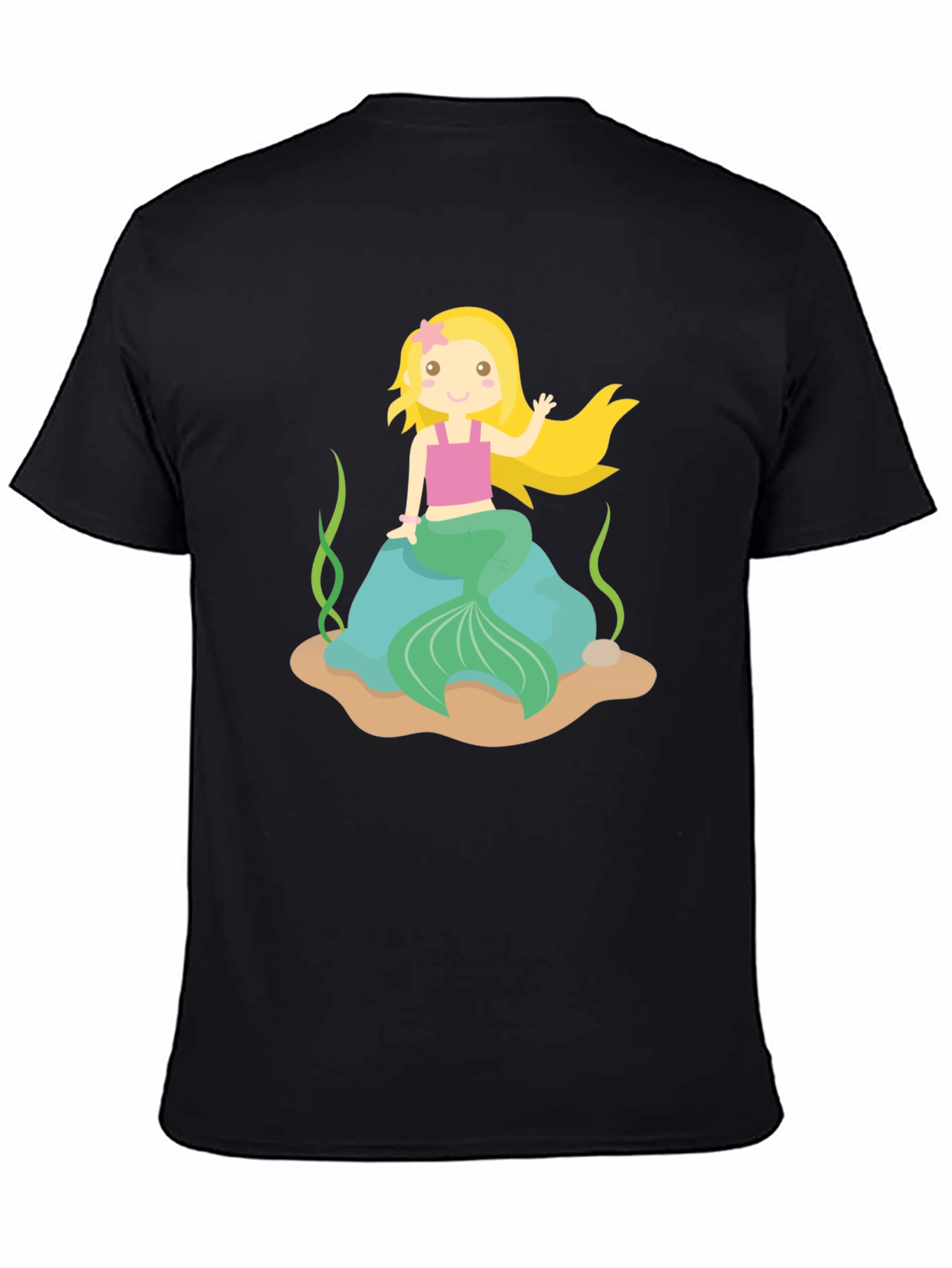 Mermaid Graphic Tee - Black Cotton Shirt