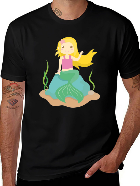 Mermaid Graphic Tee - Black Cotton Shirt