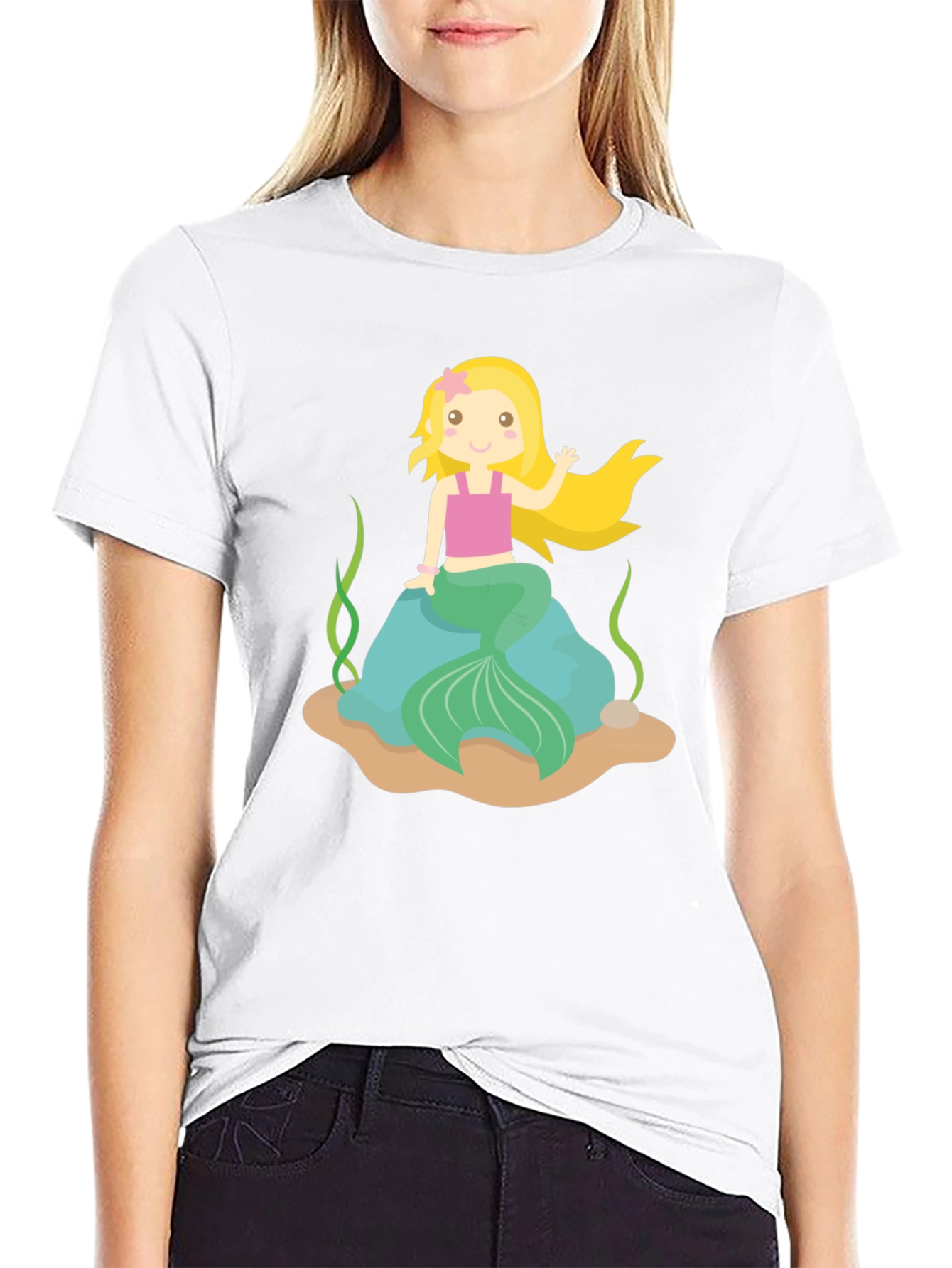 Mermaid Graphic Tee - Black Cotton Shirt