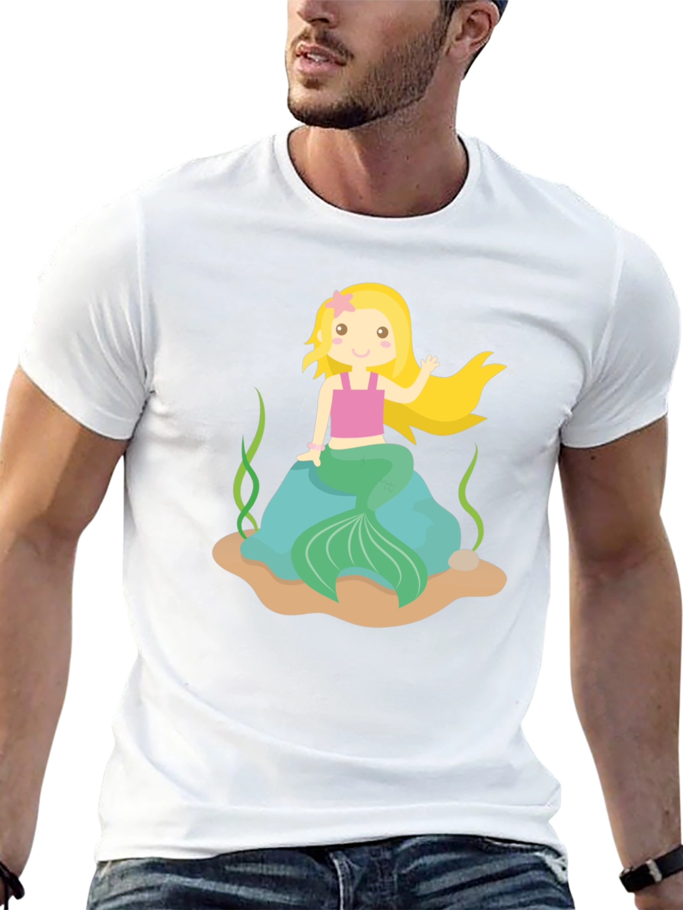 Mermaid Graphic Tee - Black Cotton Shirt