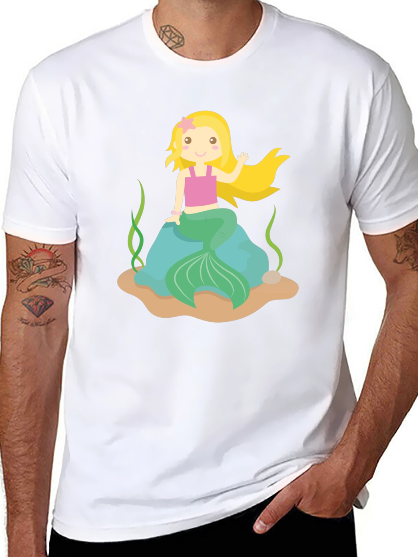Mermaid Graphic Tee - Black Cotton Shirt