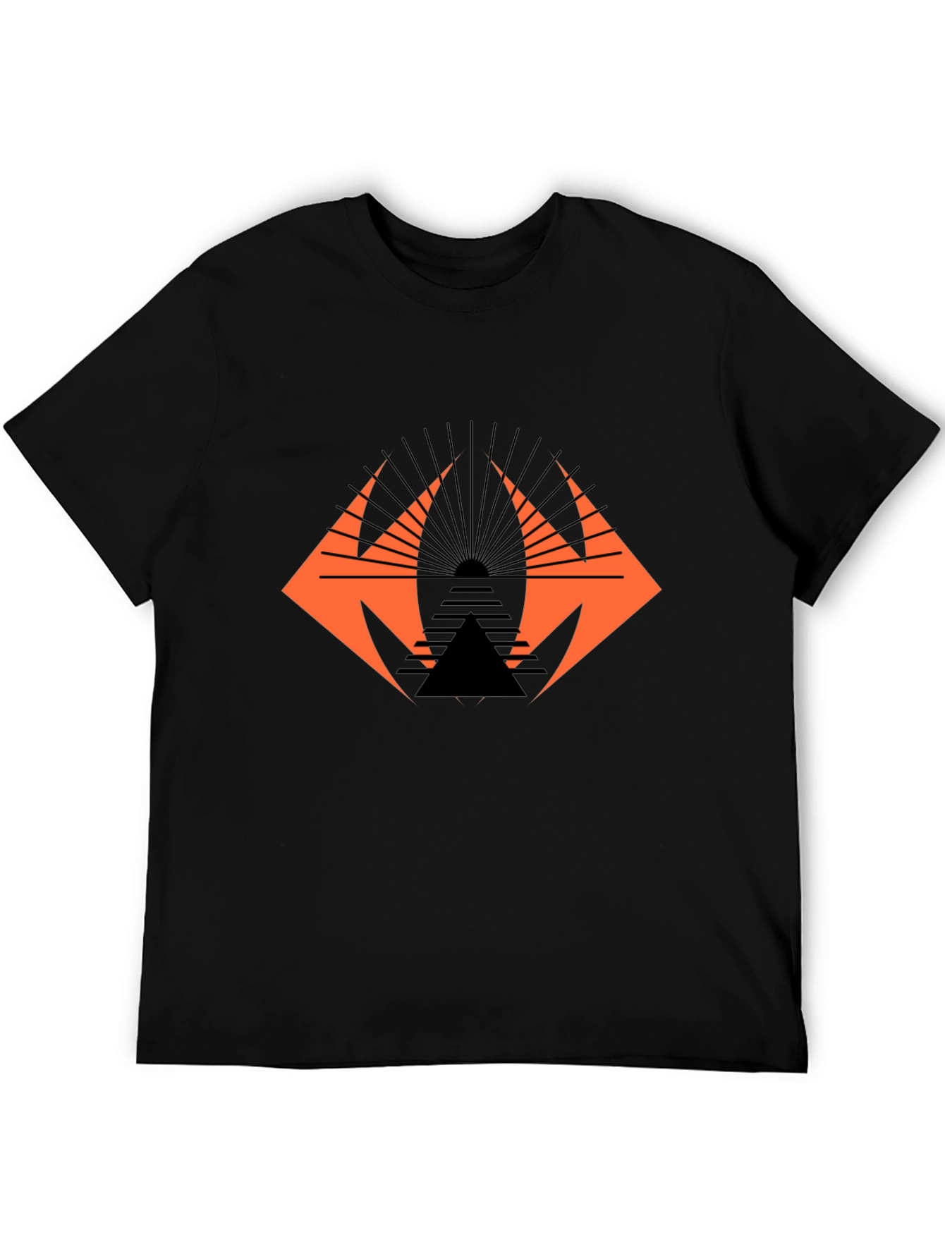 Geometric Graphic Tee - Edgy Black Cotton T-Shirt