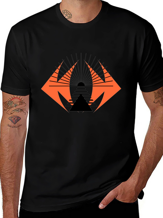 Geometric Graphic Tee - Edgy Black Cotton T-Shirt