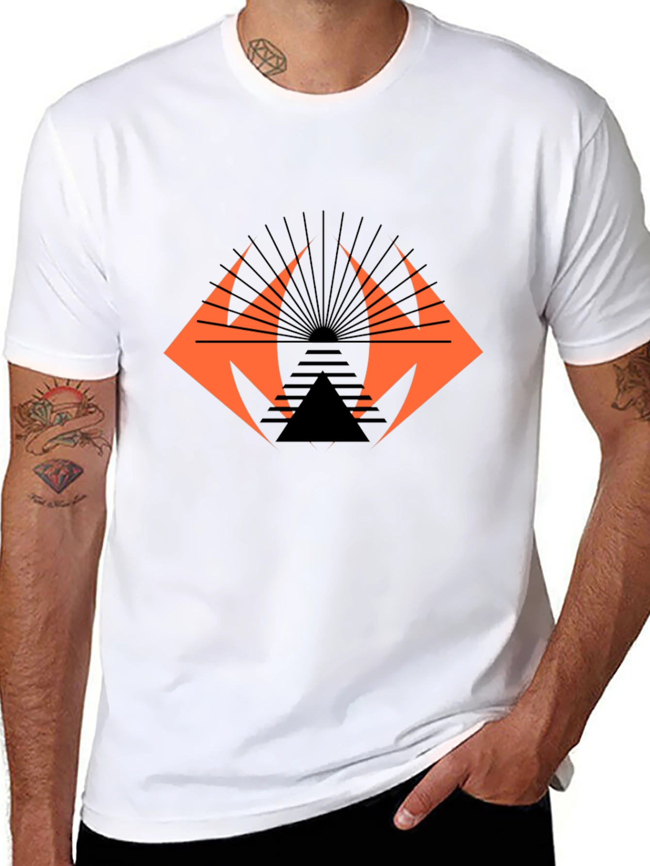 Geometric Graphic Tee - Edgy Black Cotton T-Shirt