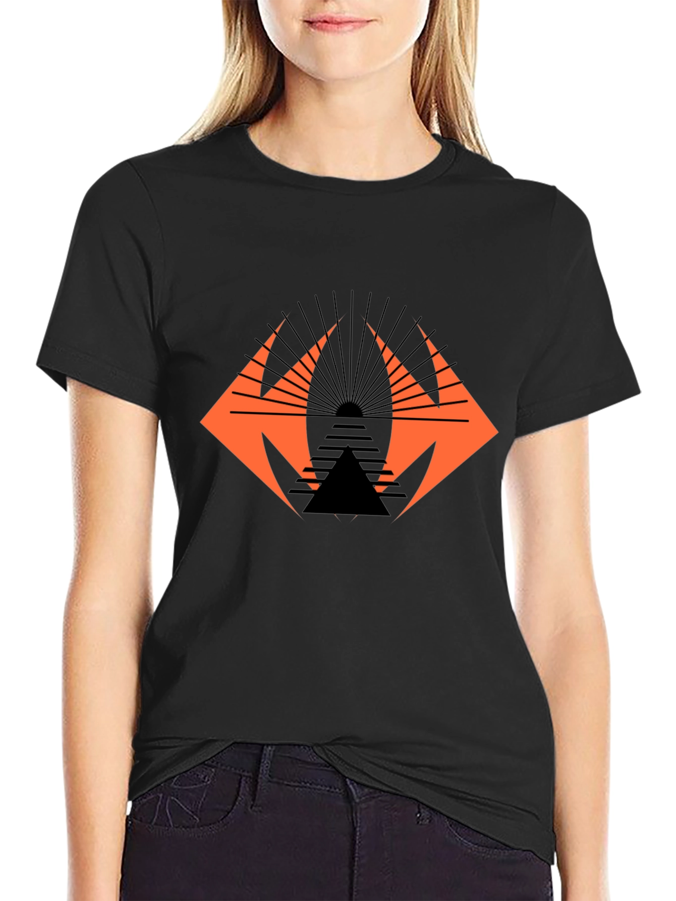 Geometric Graphic Tee - Edgy Black Cotton T-Shirt