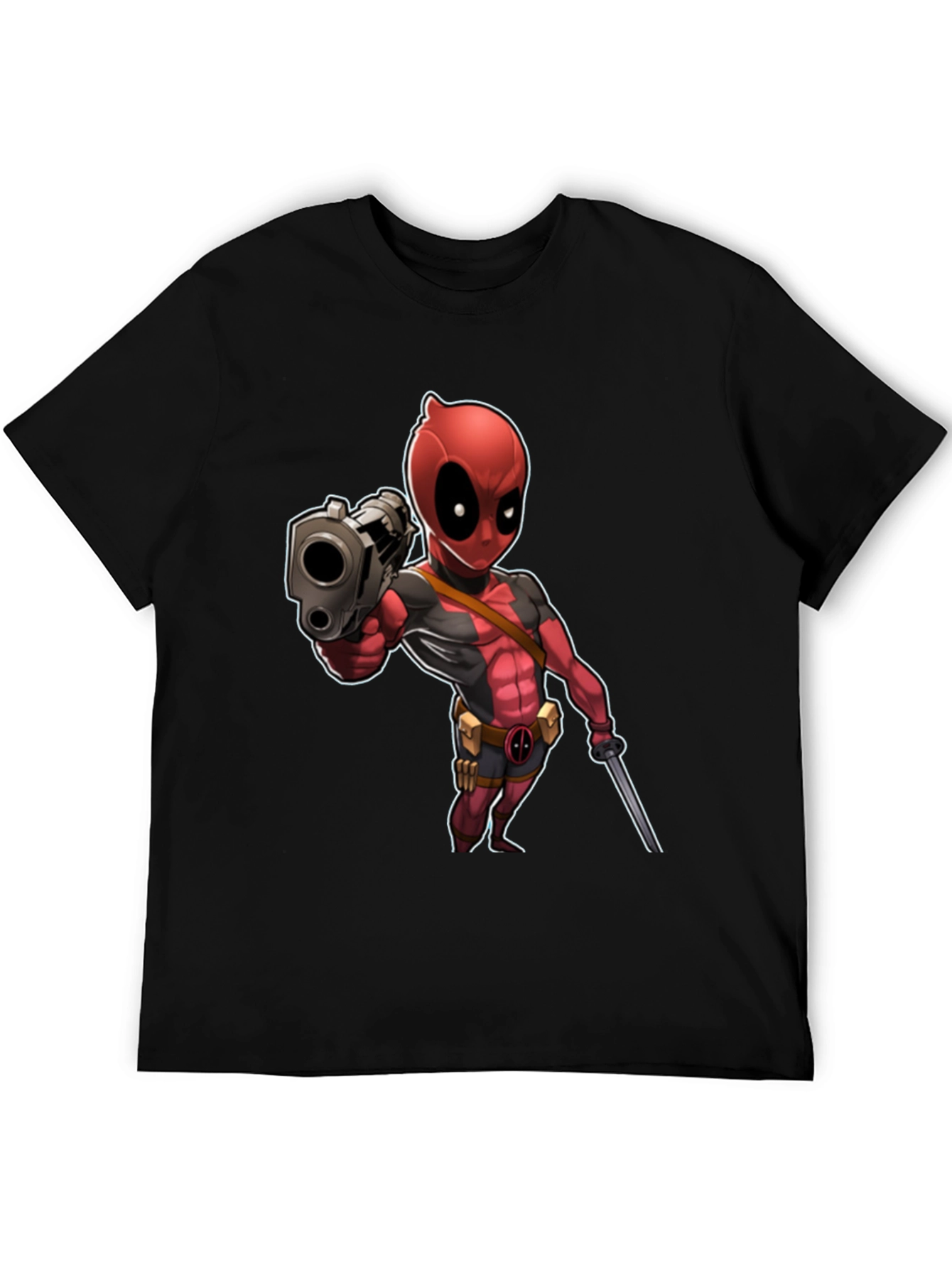 Deadpool Cartoon Graphic Print Black T-Shirt