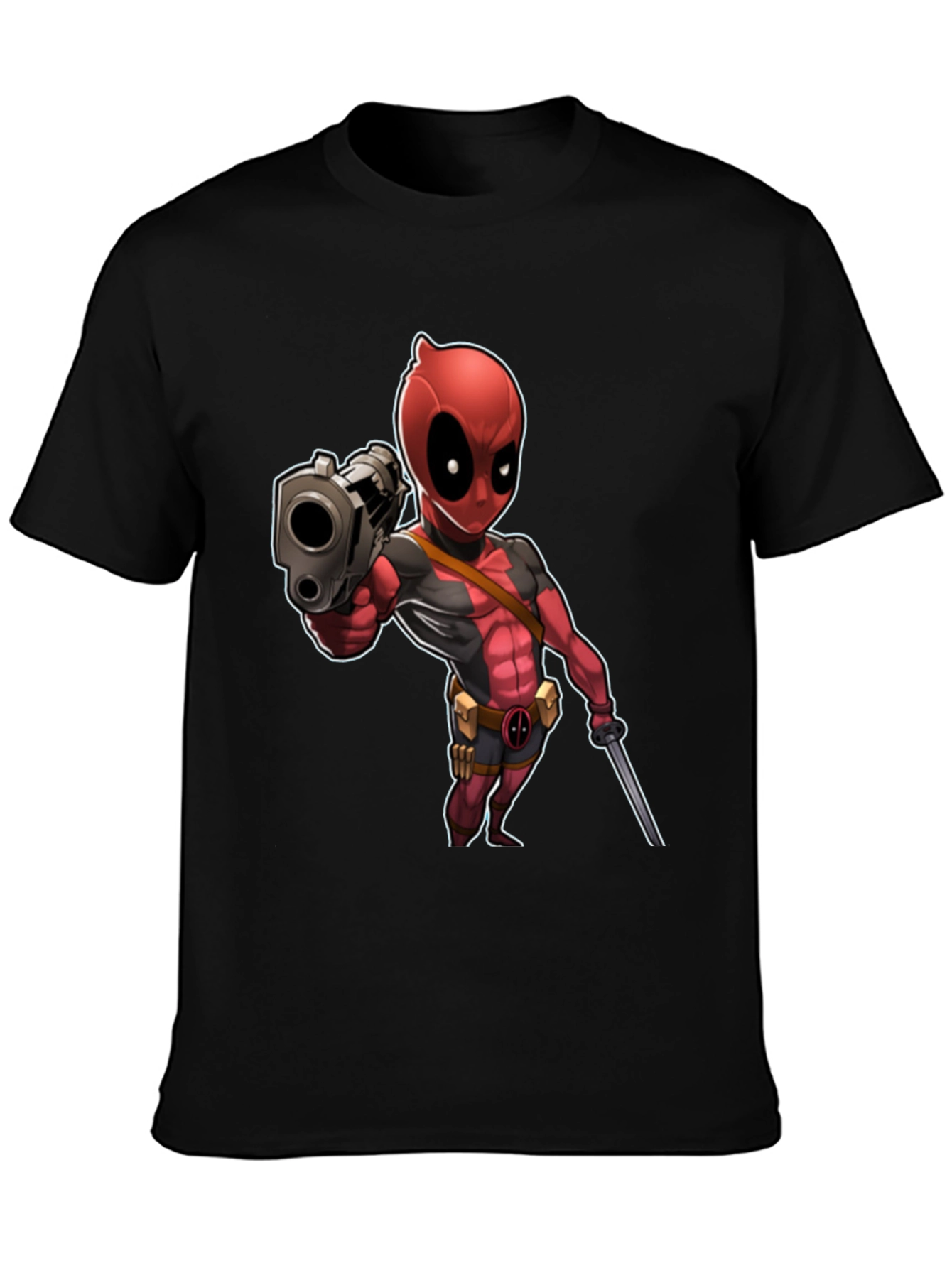 Deadpool Cartoon Graphic Print Black T-Shirt