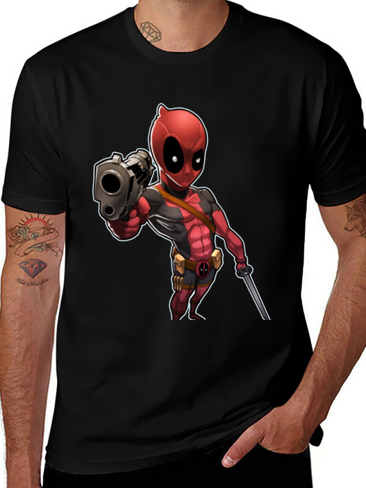 Deadpool Cartoon Graphic Print Black T-Shirt