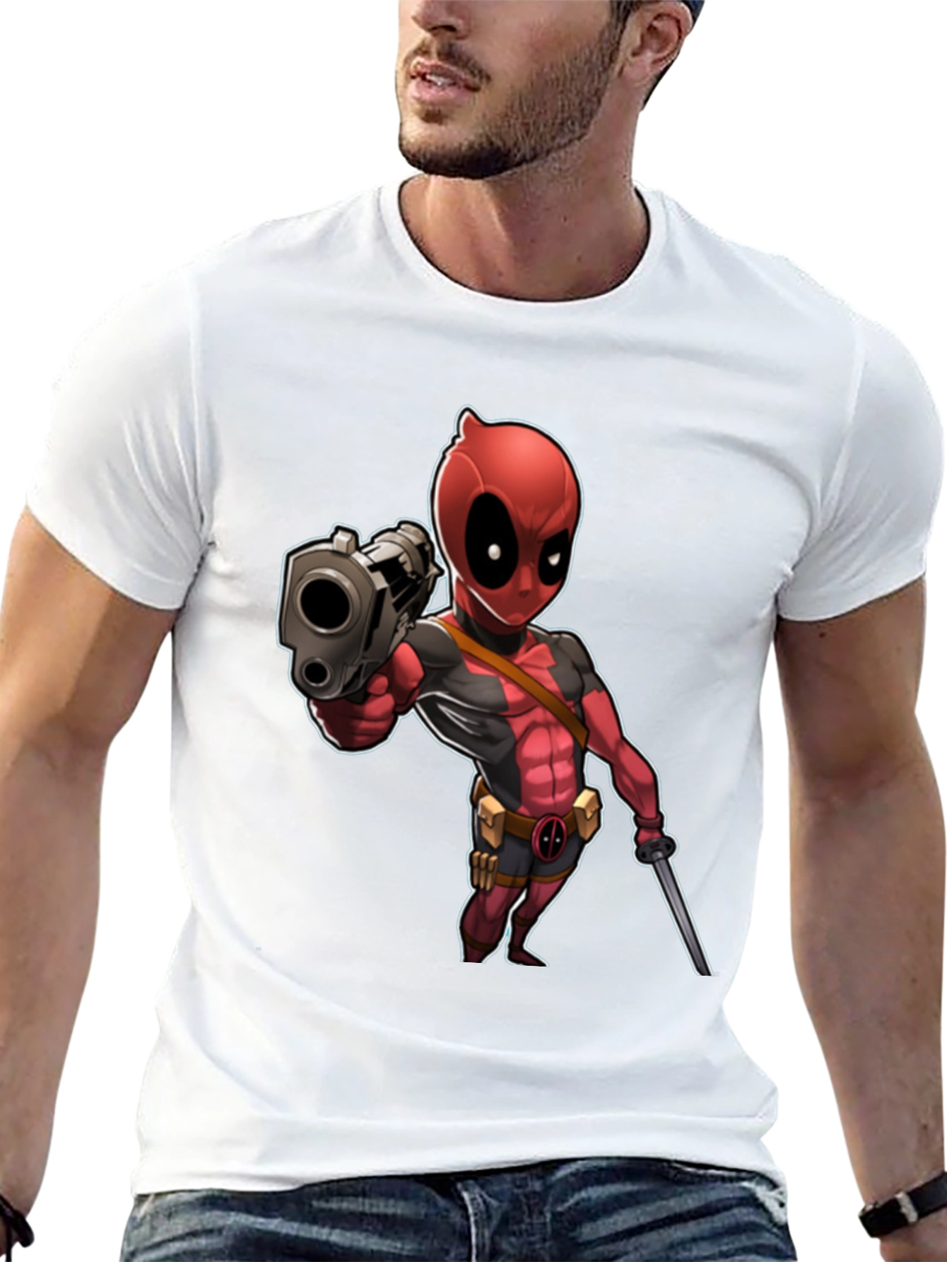 Deadpool Cartoon Graphic Print Black T-Shirt