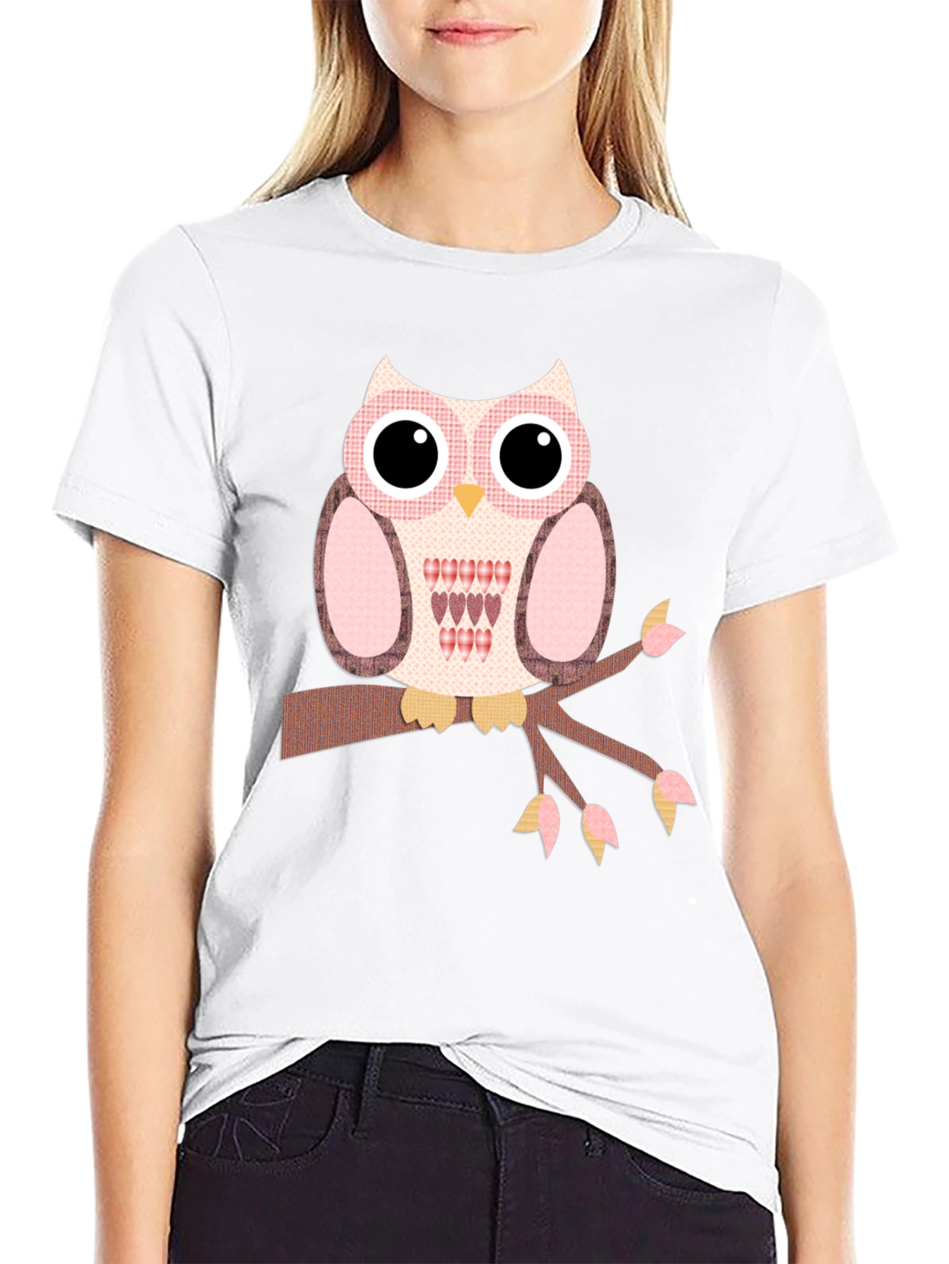 Owl Graphic T-Shirt - Cute Bird on Branch Design