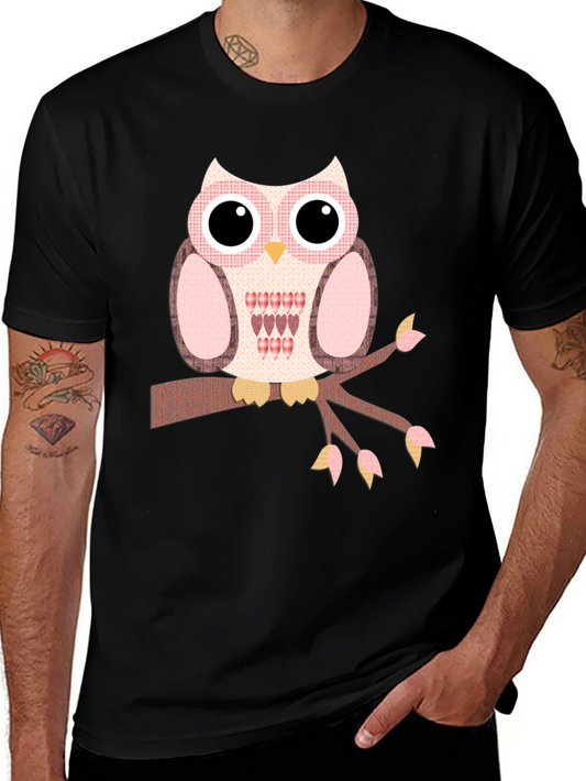 Owl Graphic T-Shirt - Cute Bird on Branch Design