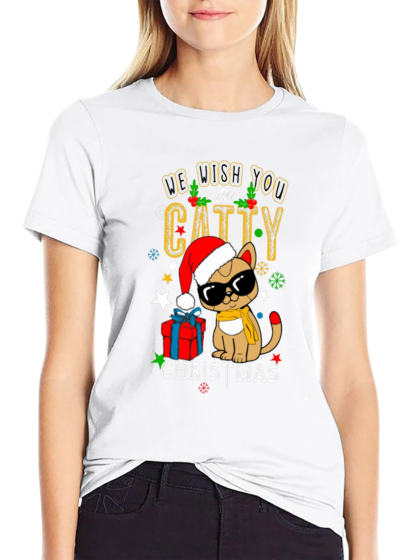 Catty Christmas T-Shirt - Holiday Festive Wear