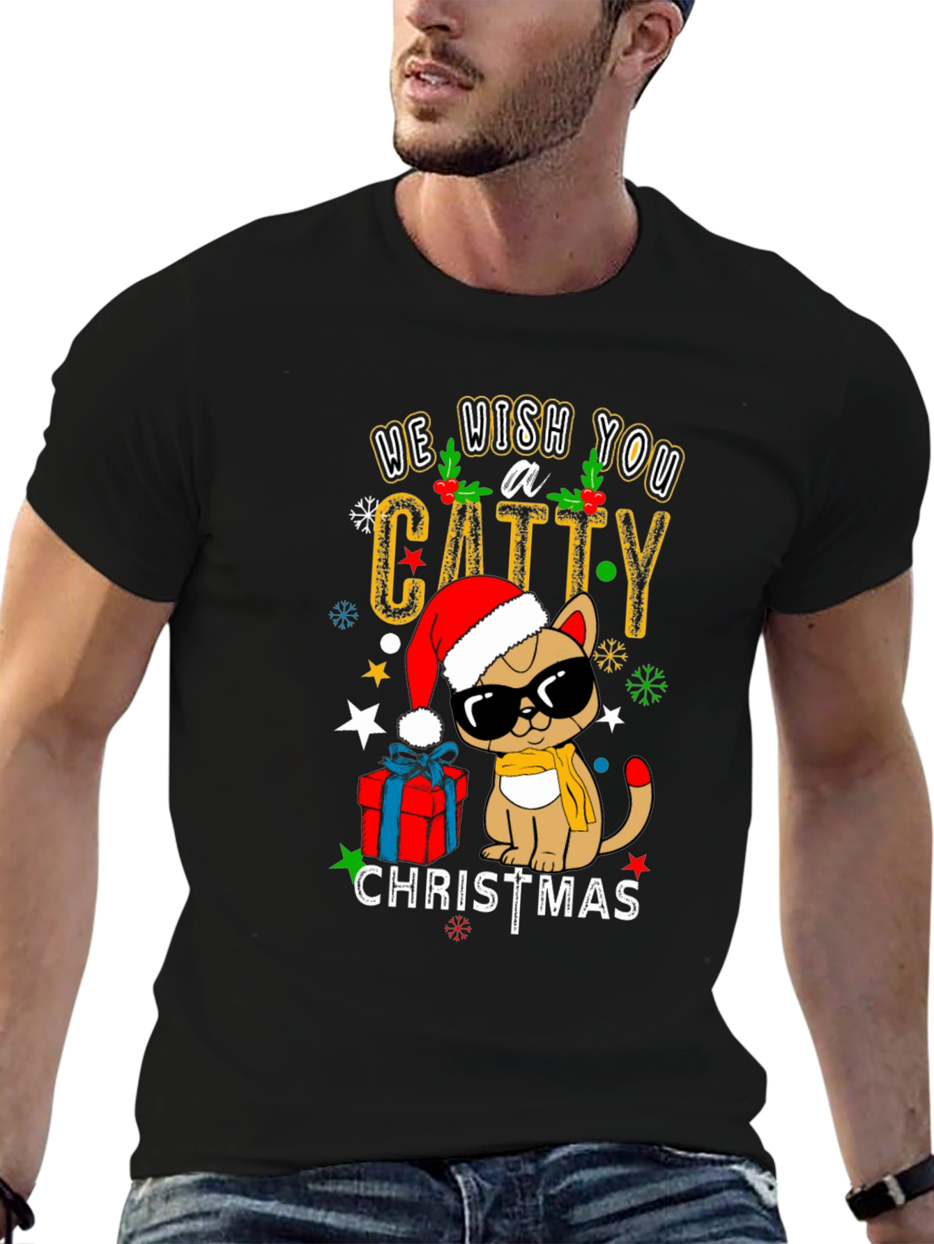 Catty Christmas T-Shirt - Holiday Festive Wear