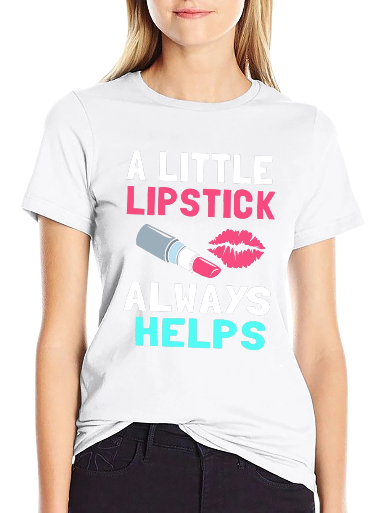 A Little Lipstick Always Helps Black Tee