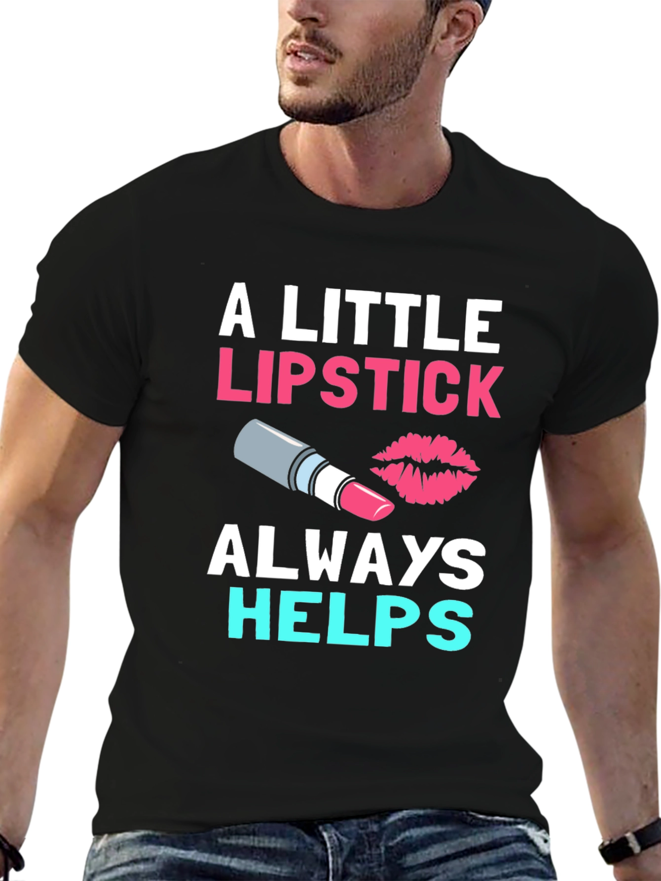 A Little Lipstick Always Helps Black Tee