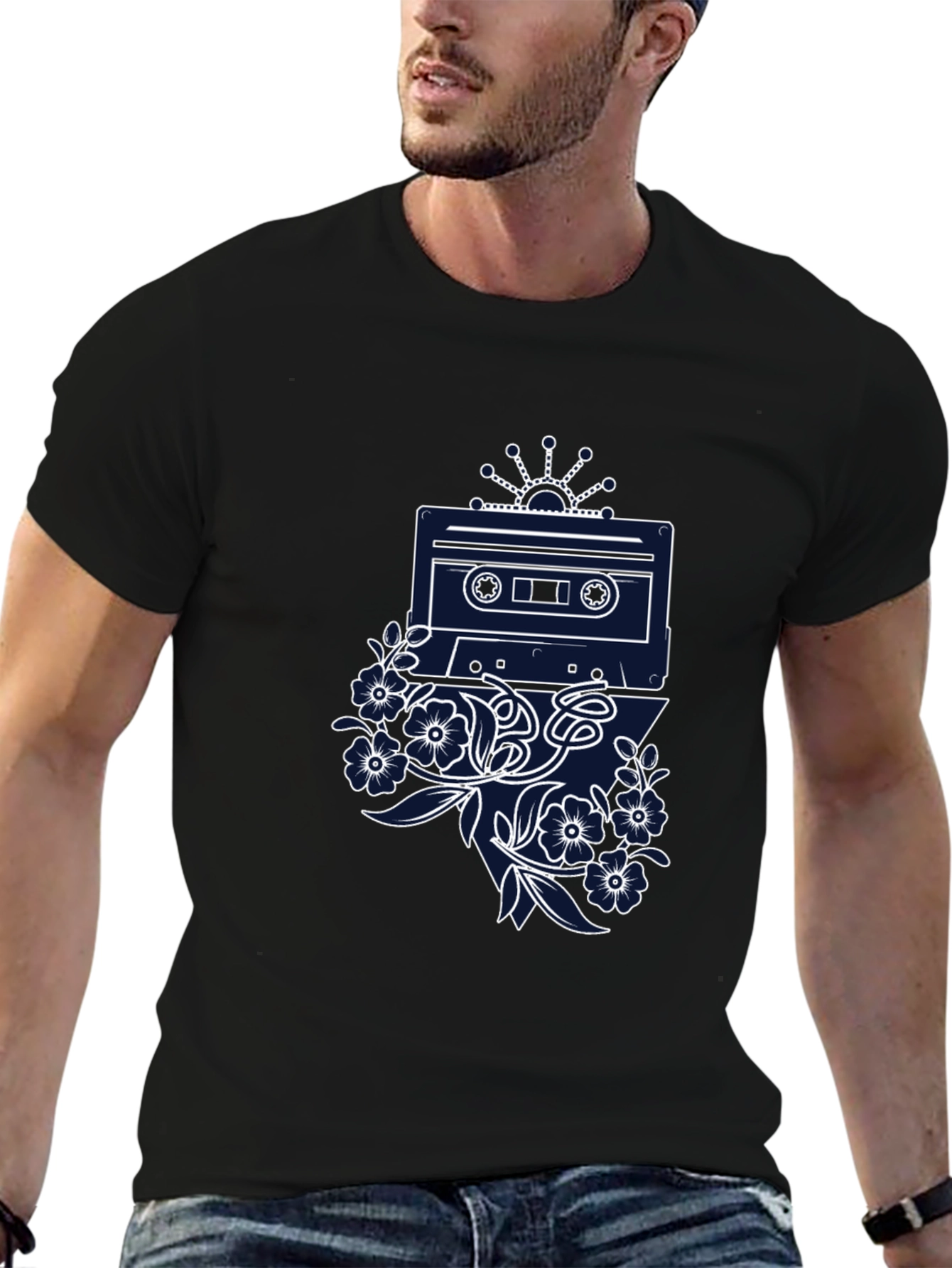 Retro Cassette Tape Floral Graphic Tee