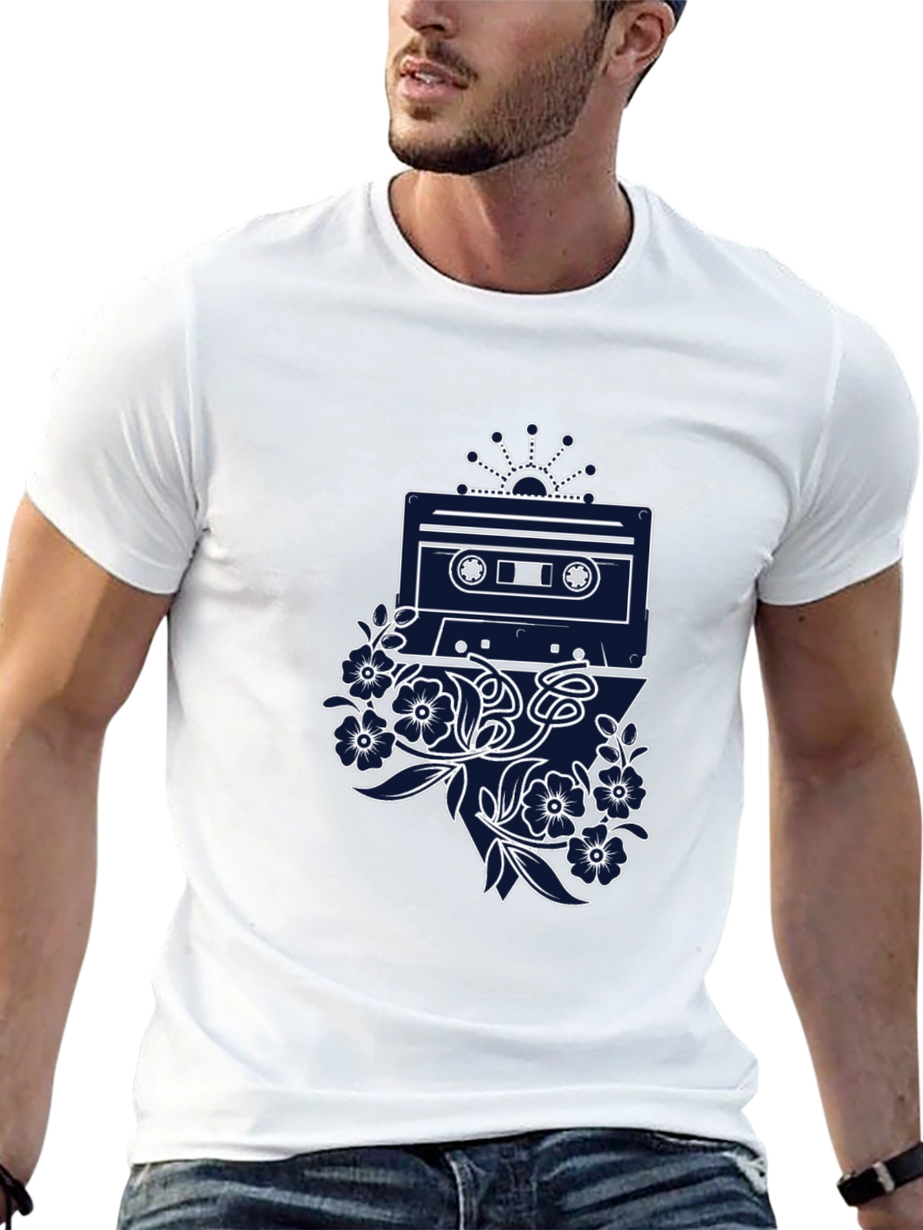 Retro Cassette Tape Floral Graphic Tee