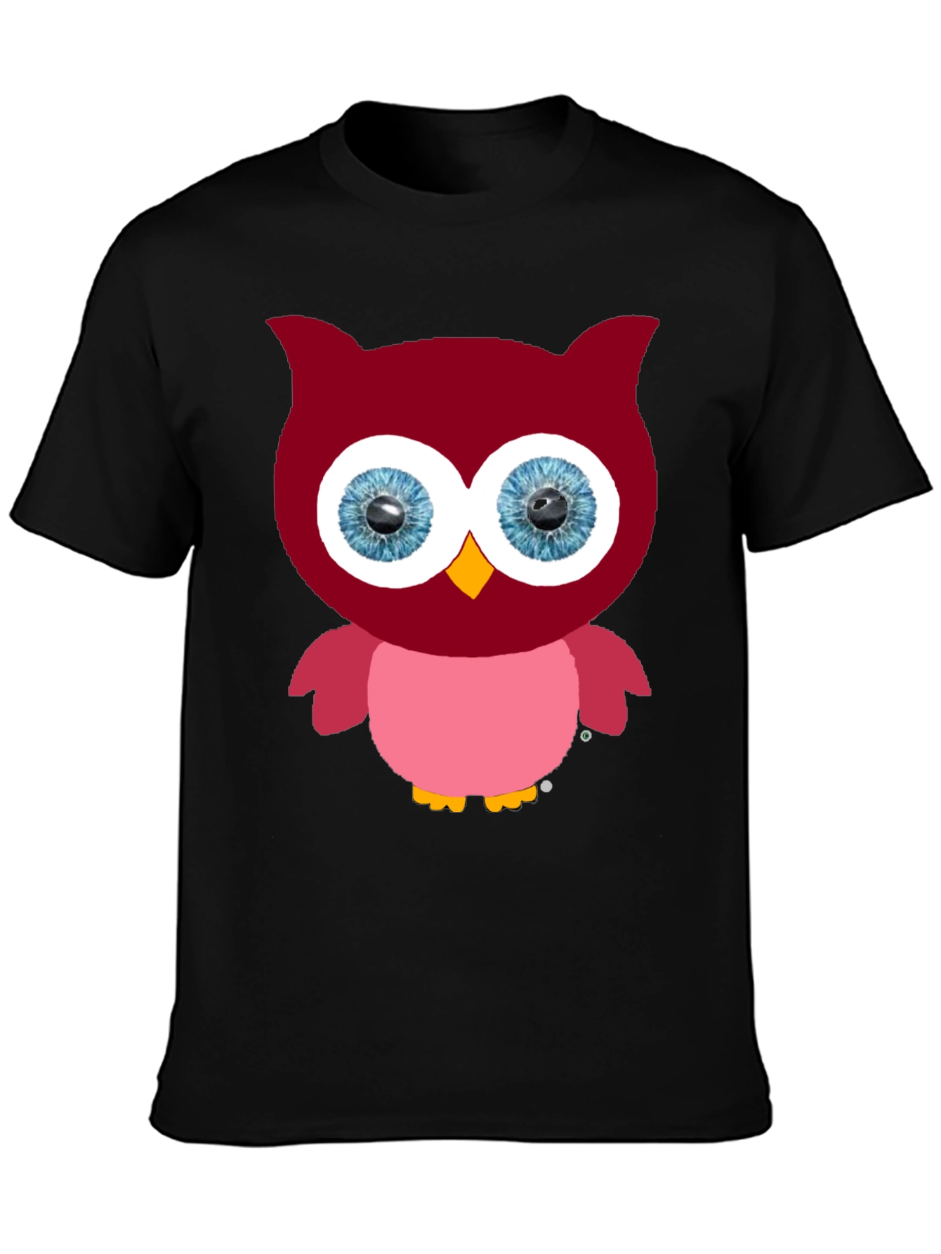 Cartoon Owl Graphic Tee - Black Cotton Blend