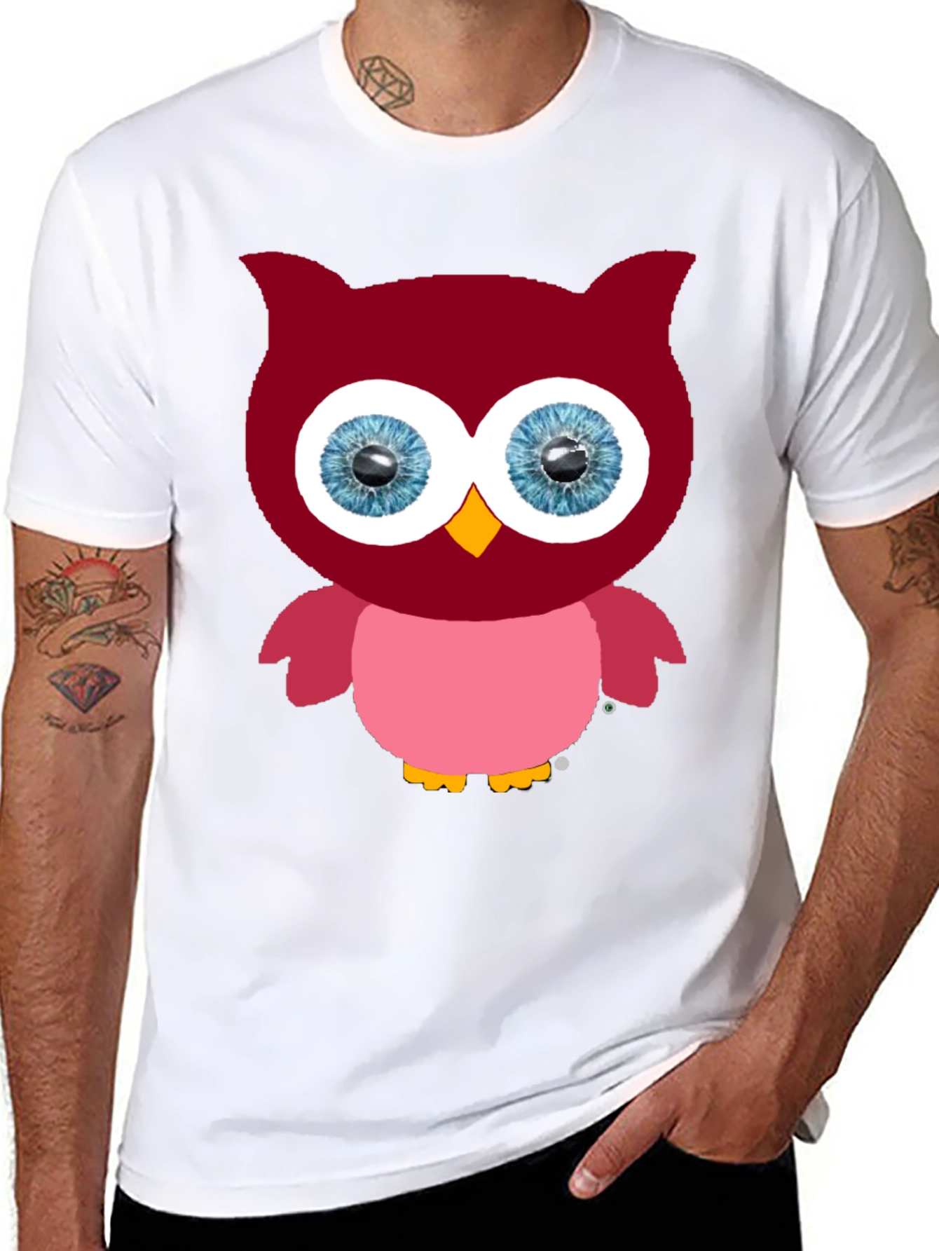 Cartoon Owl Graphic Tee - Black Cotton Blend