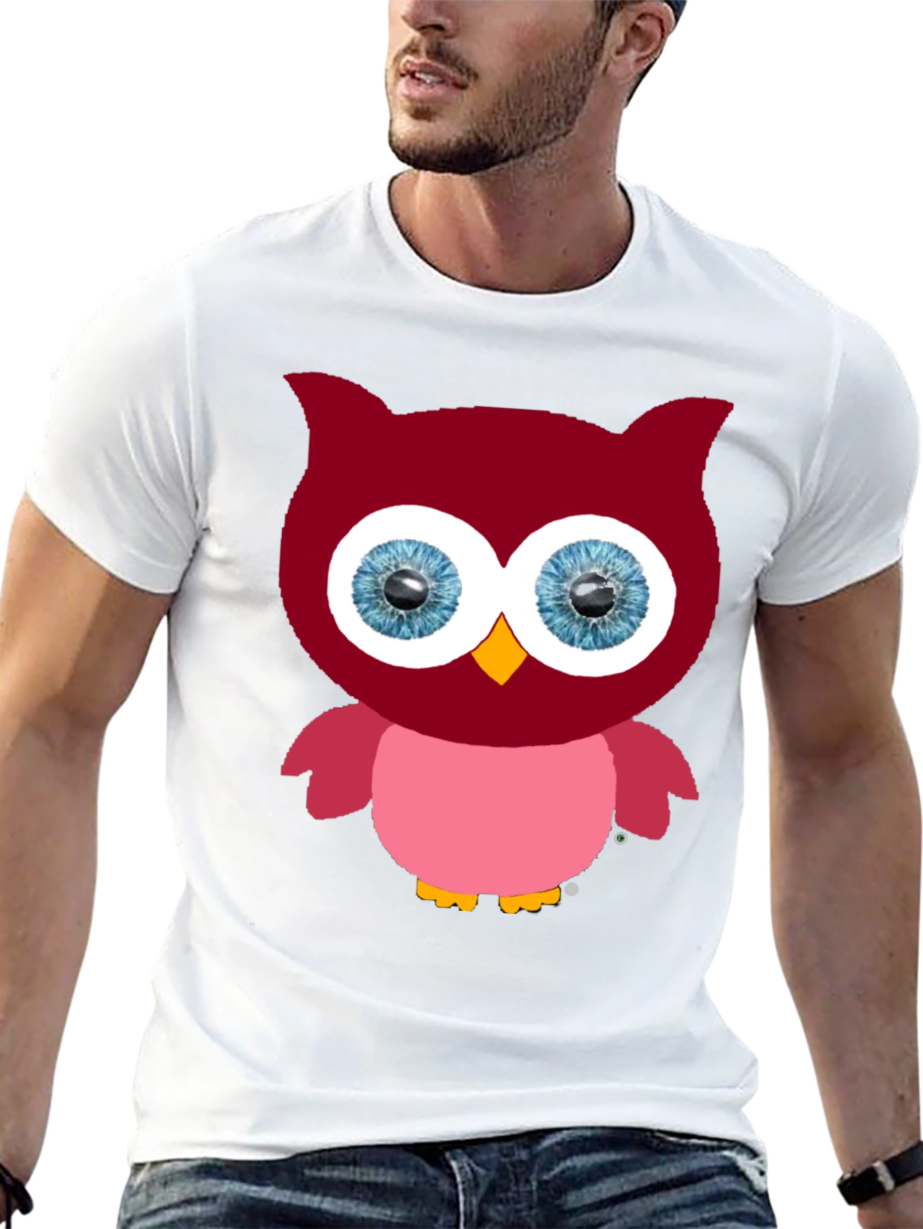 Cartoon Owl Graphic Tee - Black Cotton Blend