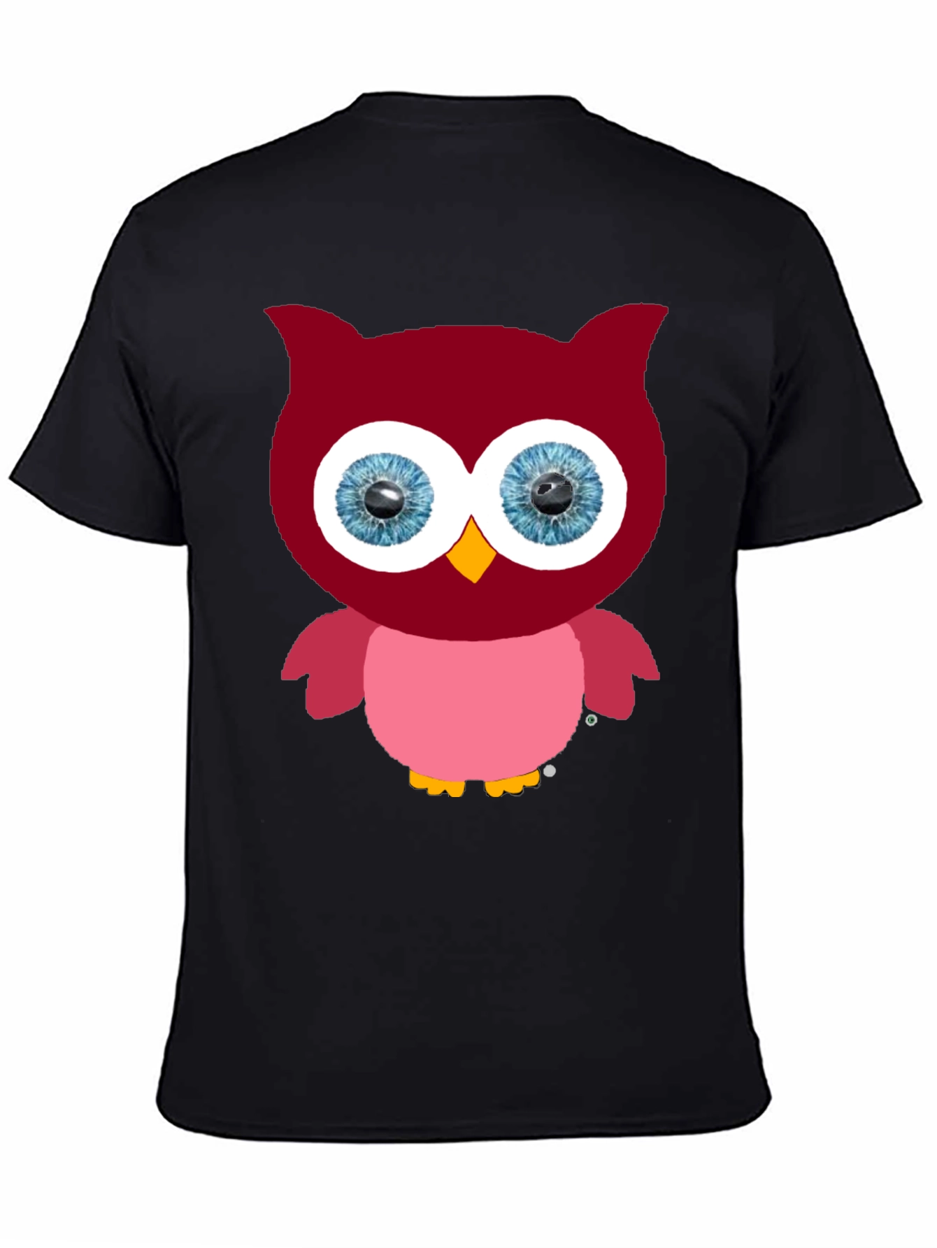 Cartoon Owl Graphic Tee - Black Cotton Blend
