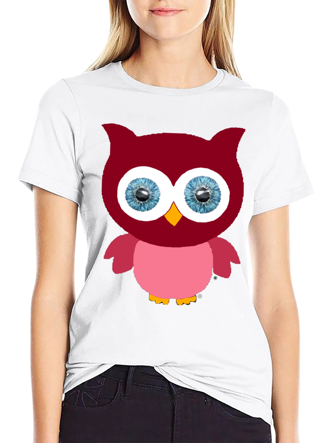 Cartoon Owl Graphic Tee - Black Cotton Blend
