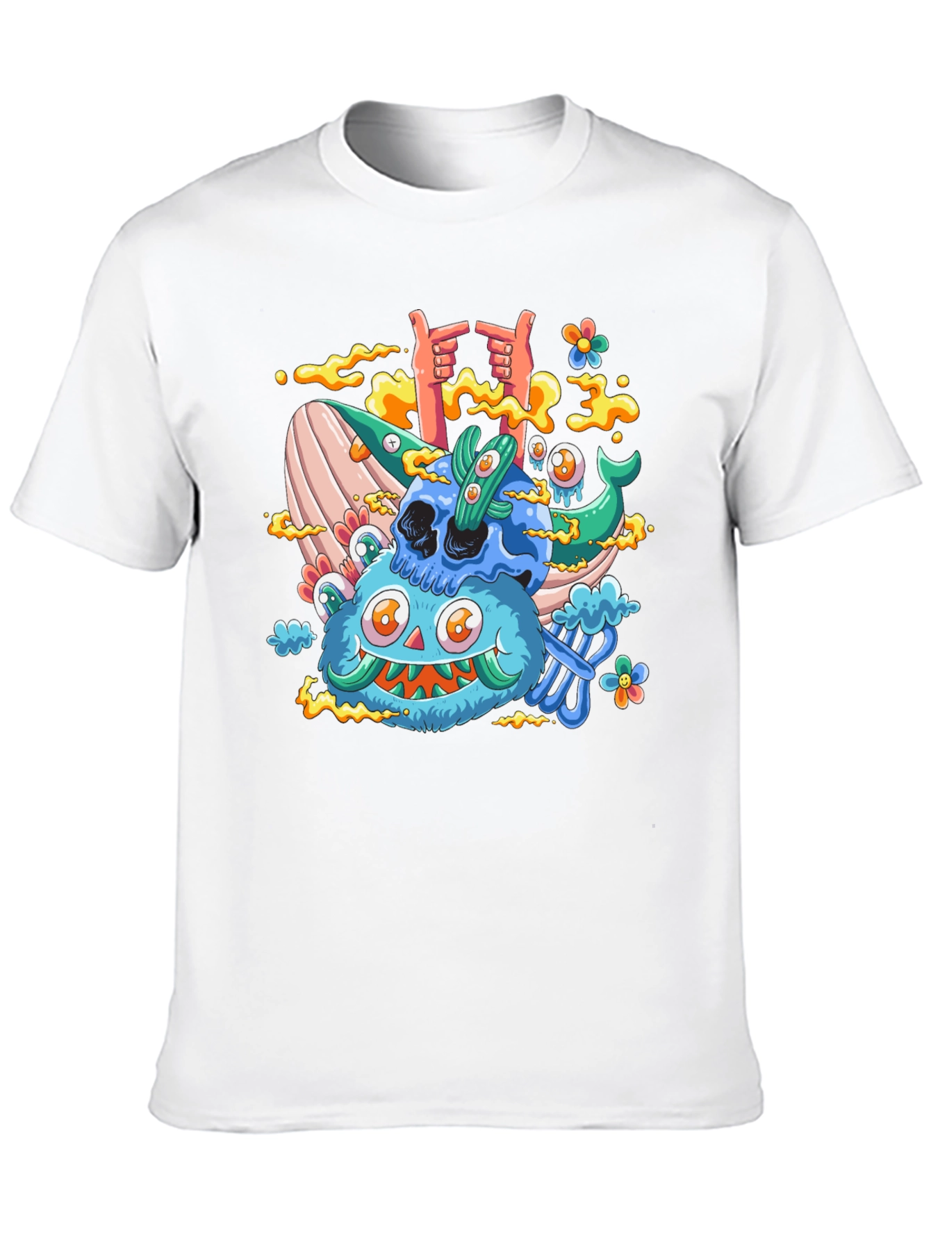 Cartoon Skull & Monster Black T-Shirt