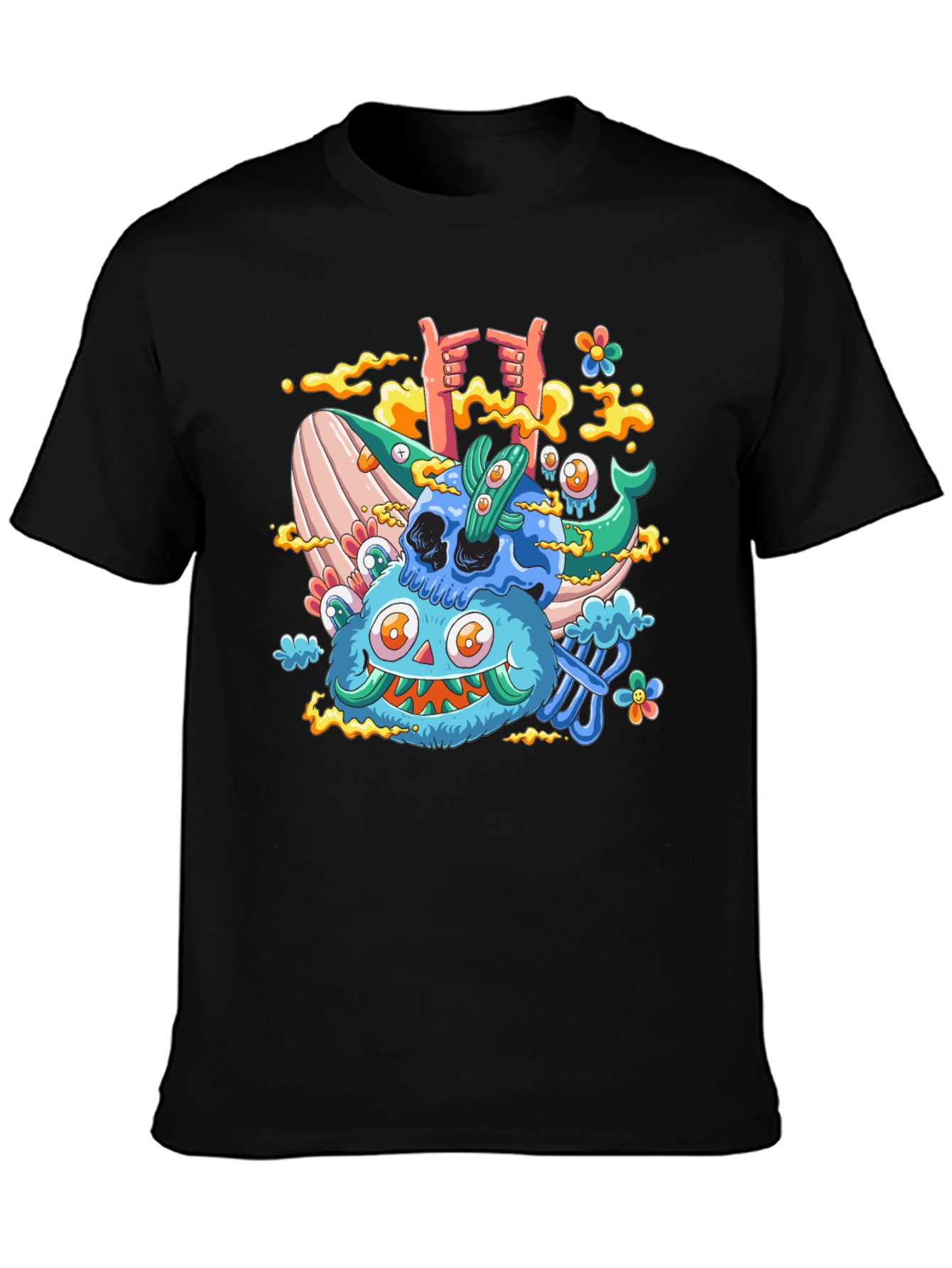 Cartoon Skull & Monster Black T-Shirt