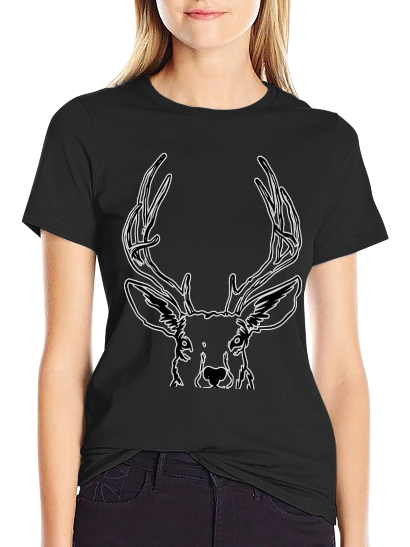 Buck Outline Graphic Tee - Stylish Mens Black T-Shirt