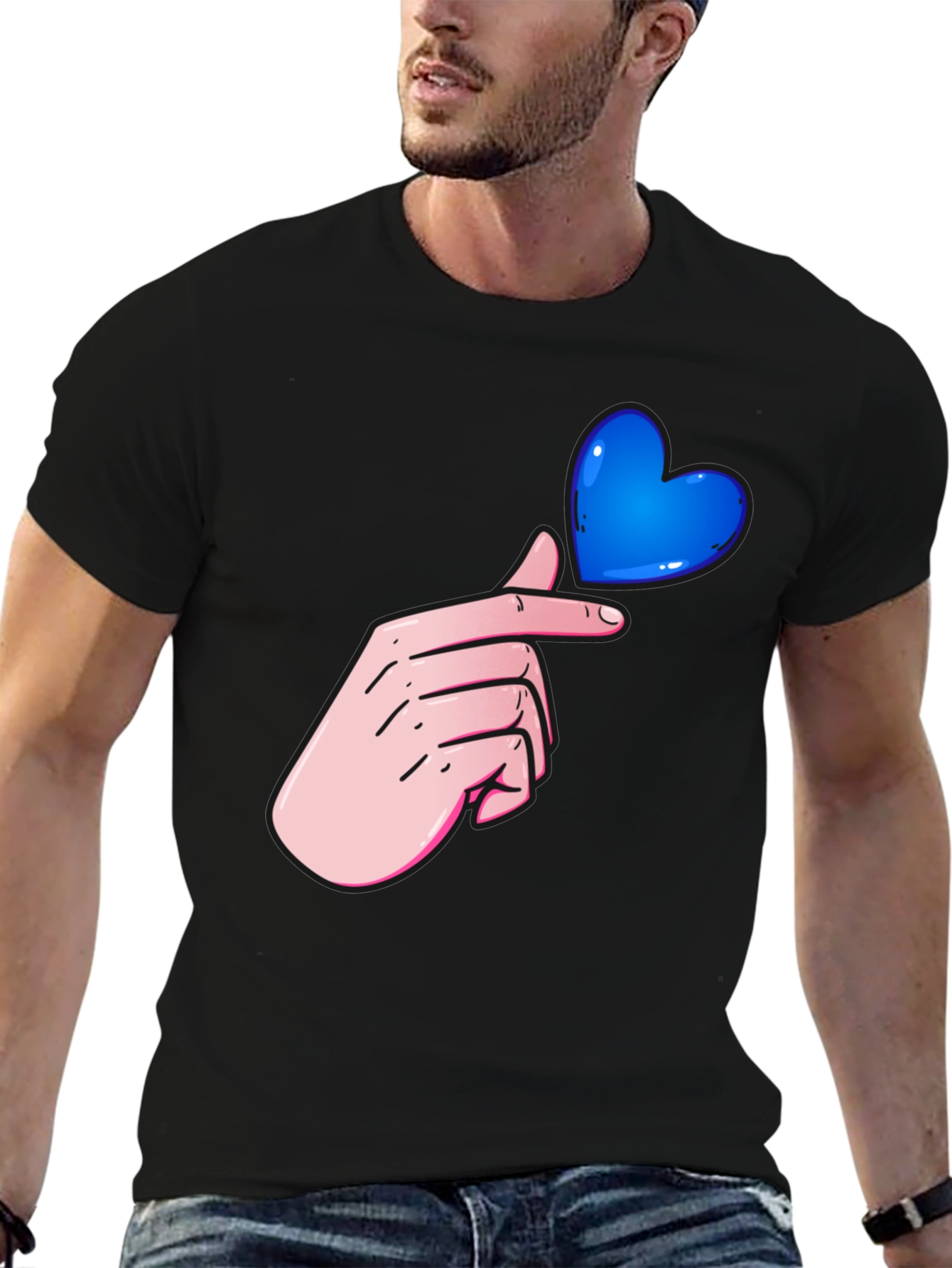 Finger Heart Graphic Tee - Black Unisex Shirt