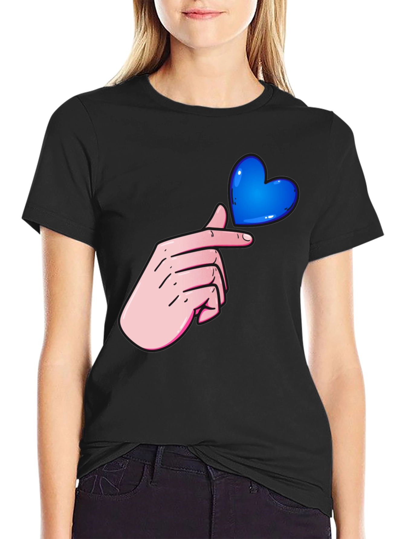 Finger Heart Graphic Tee - Black Unisex Shirt