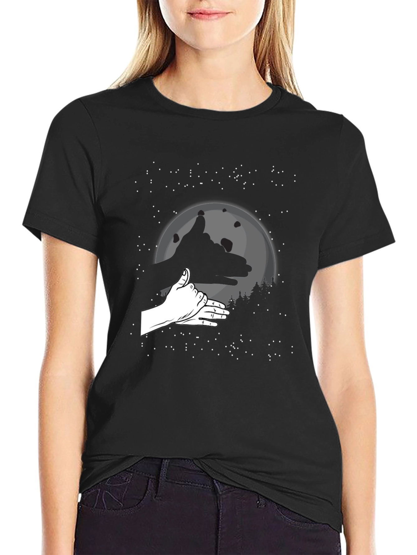 Wolf Hand Shadow T-Shirt - Black