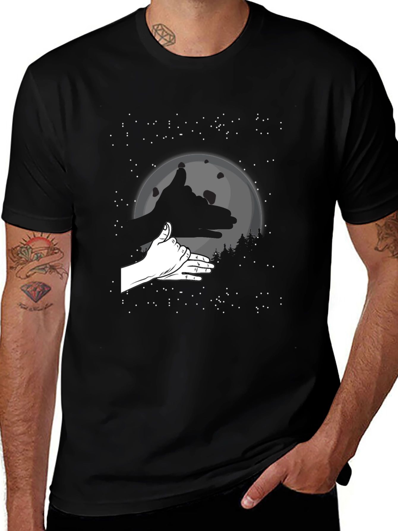 Wolf Hand Shadow T-Shirt - Black