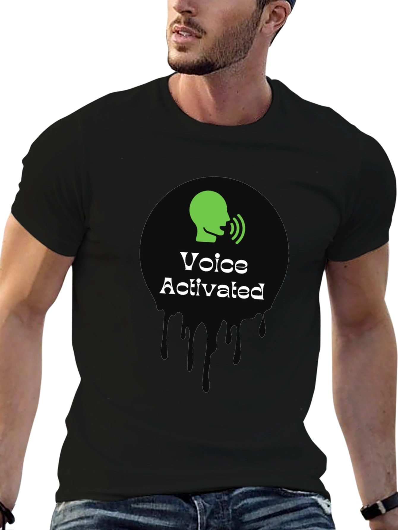 Voice Activated Graphic T-Shirt - Black Crew Neck