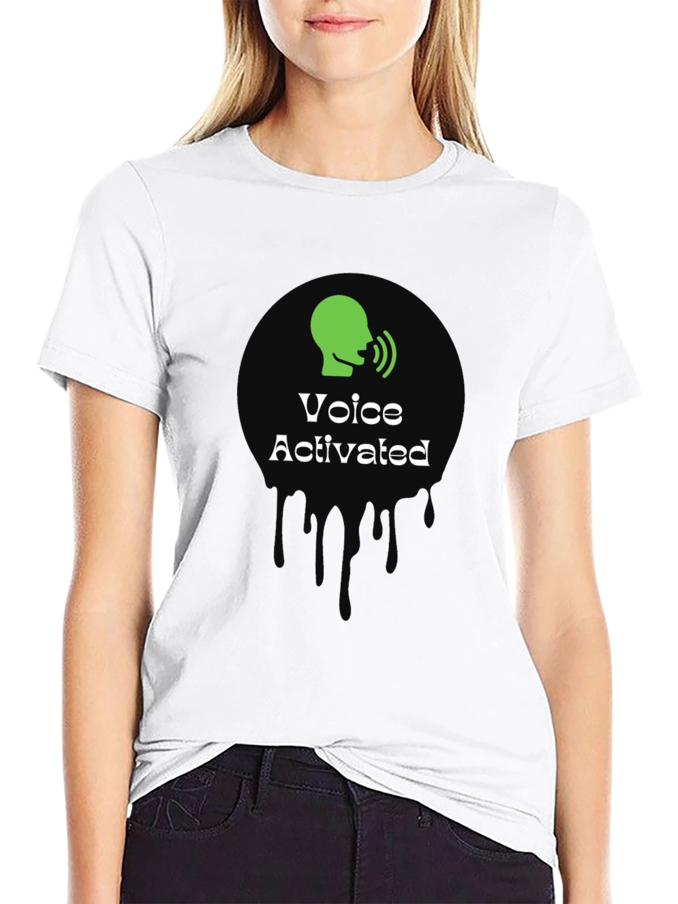 Voice Activated Graphic T-Shirt - Black Crew Neck