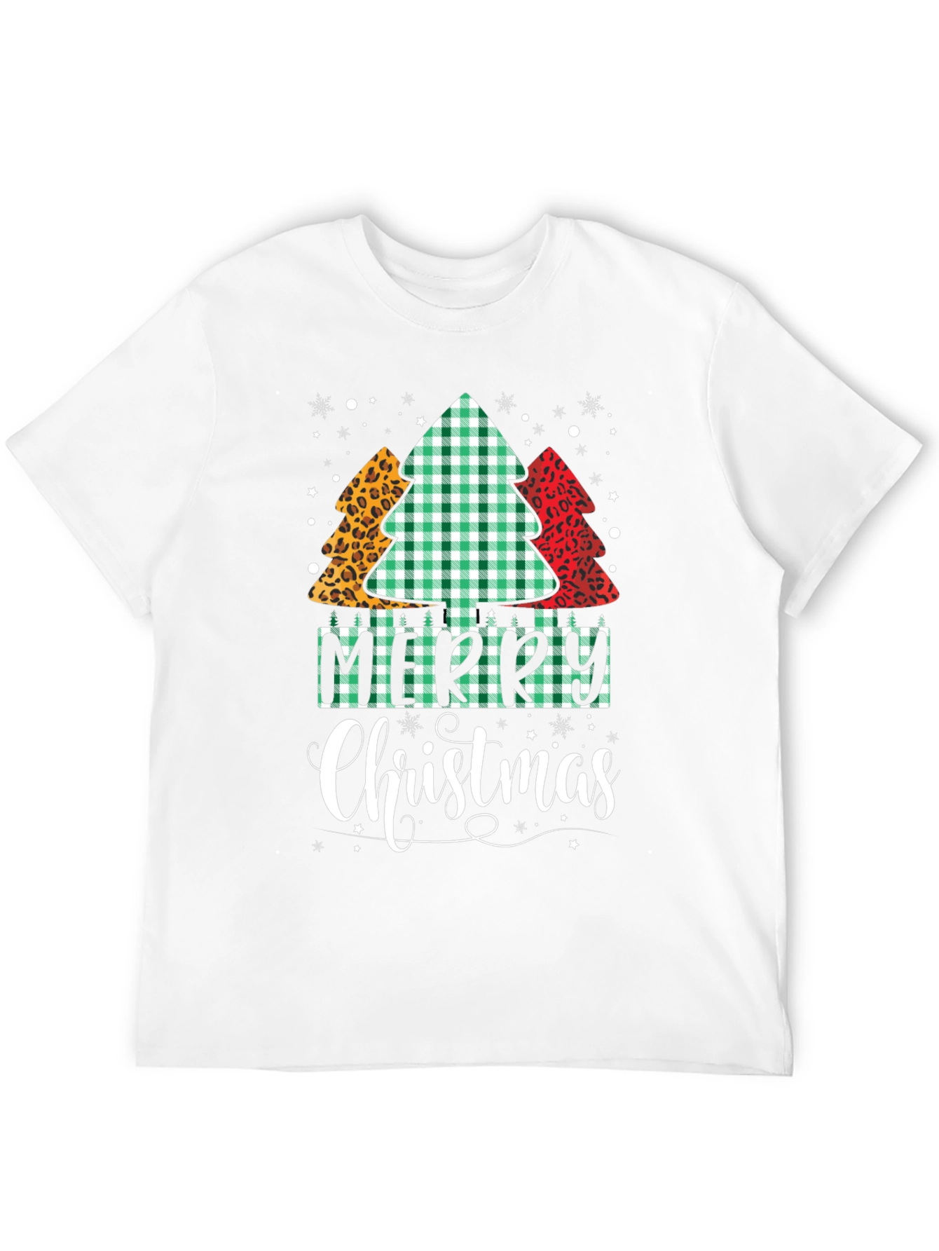 Merry Christmas Tree Pattern Black T-Shirt