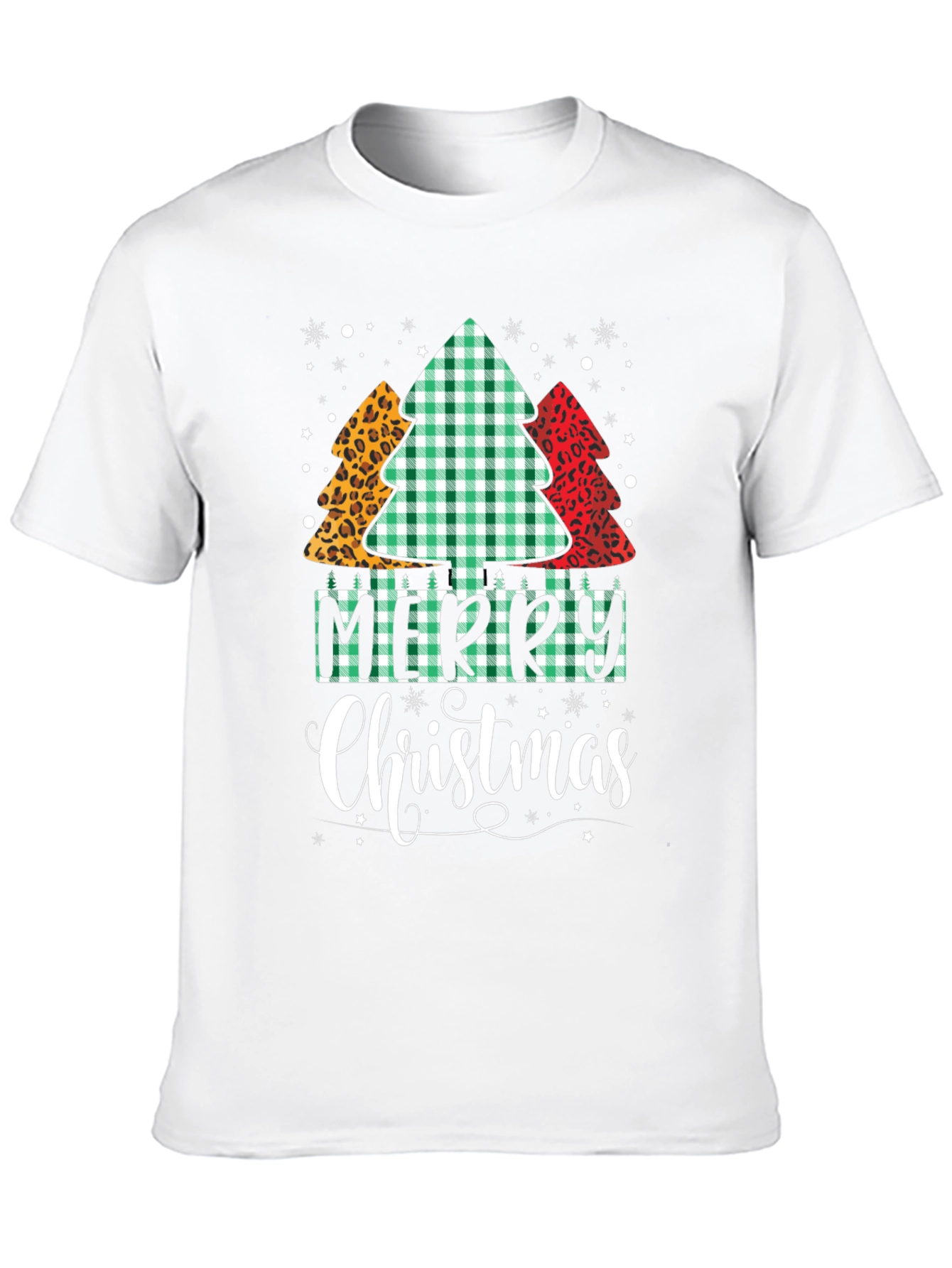 Merry Christmas Tree Pattern Black T-Shirt