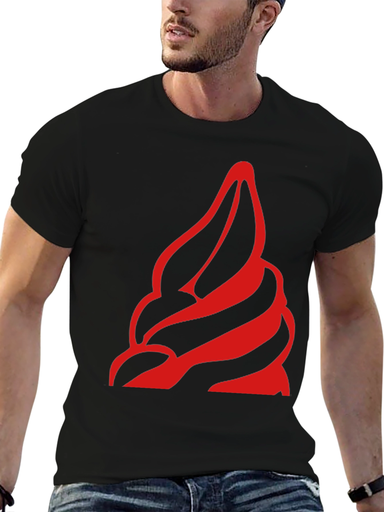 Bold Red Swirl Graphic Black T-Shirt